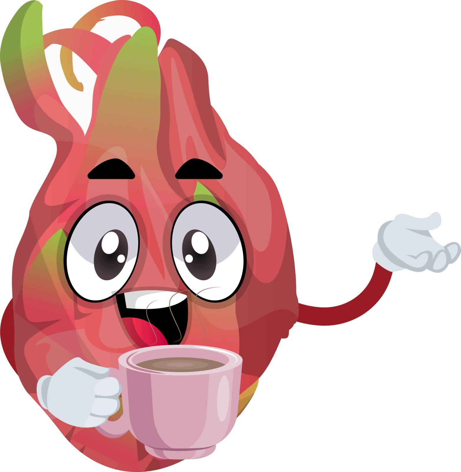 Dragon fruit with coffee, illustration, vector on white background.