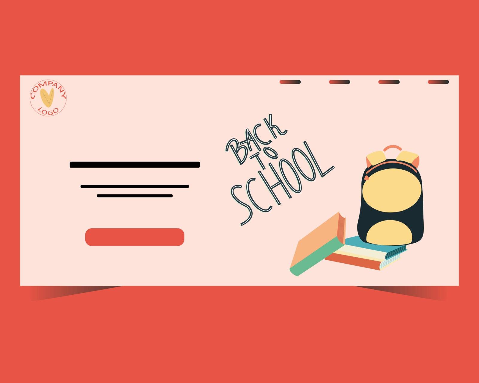 Back to school concept. Landing page with backpack and books. Lettering back to school. 