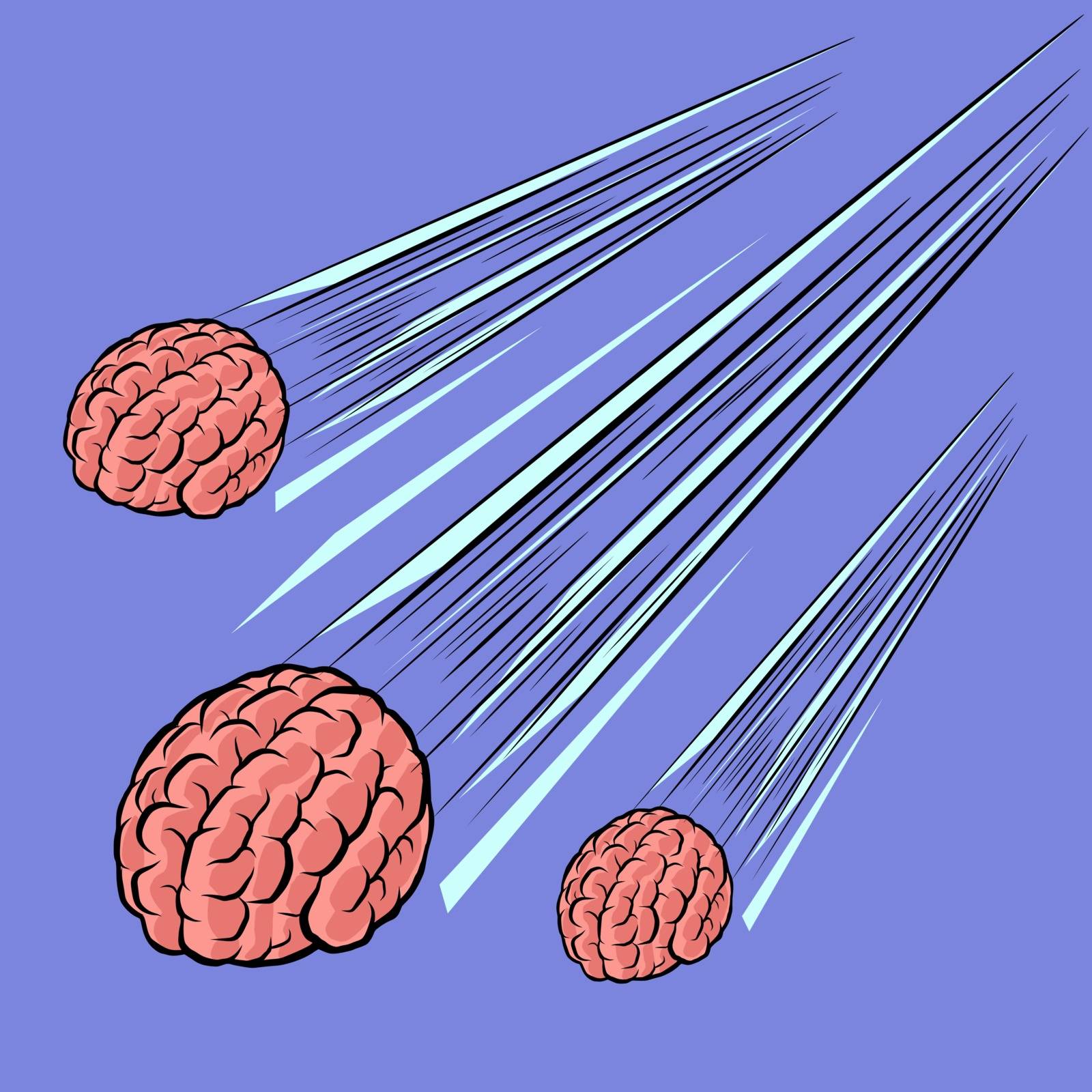 brain meteor. the intelligence of the human mind. Comic cartoon pop art retro vector drawing illustration