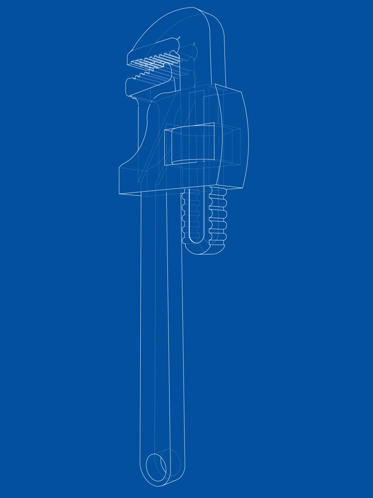 Outline adjustable wrench. Vector rendering of 3d. Wire-frame style. The layers of visible and invisible lines are separated