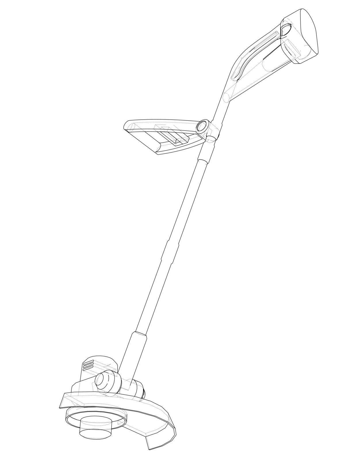 Outline trimmer grass cutter. Vector rendering of 3d. Wire-frame style. The layers of visible and invisible lines are separated