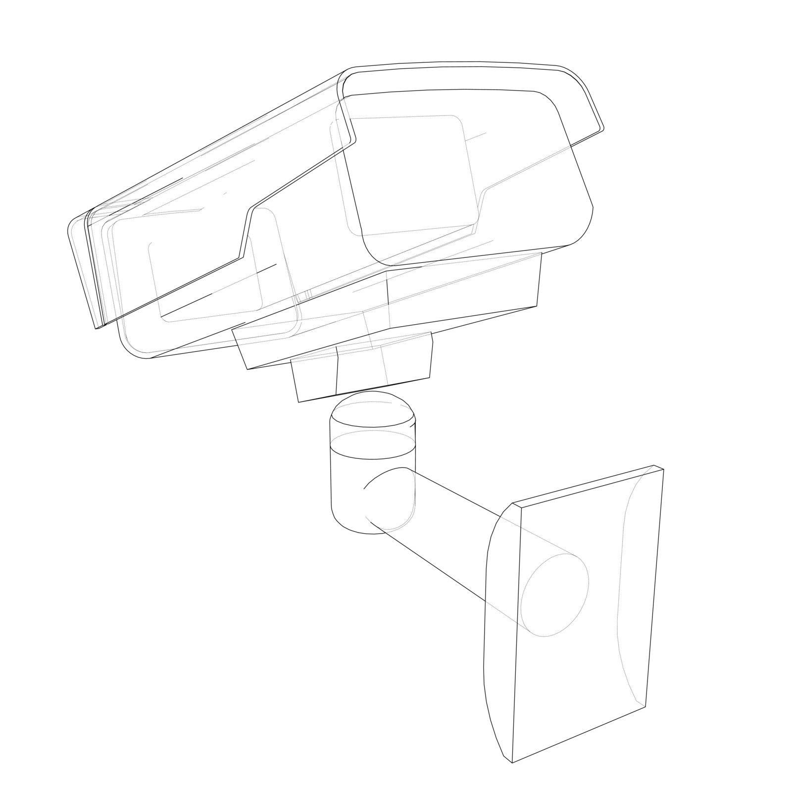 Outline CCTV camera. Security camera. Vector rendering of 3d. Wire-frame style. The layers of visible and invisible lines are separated