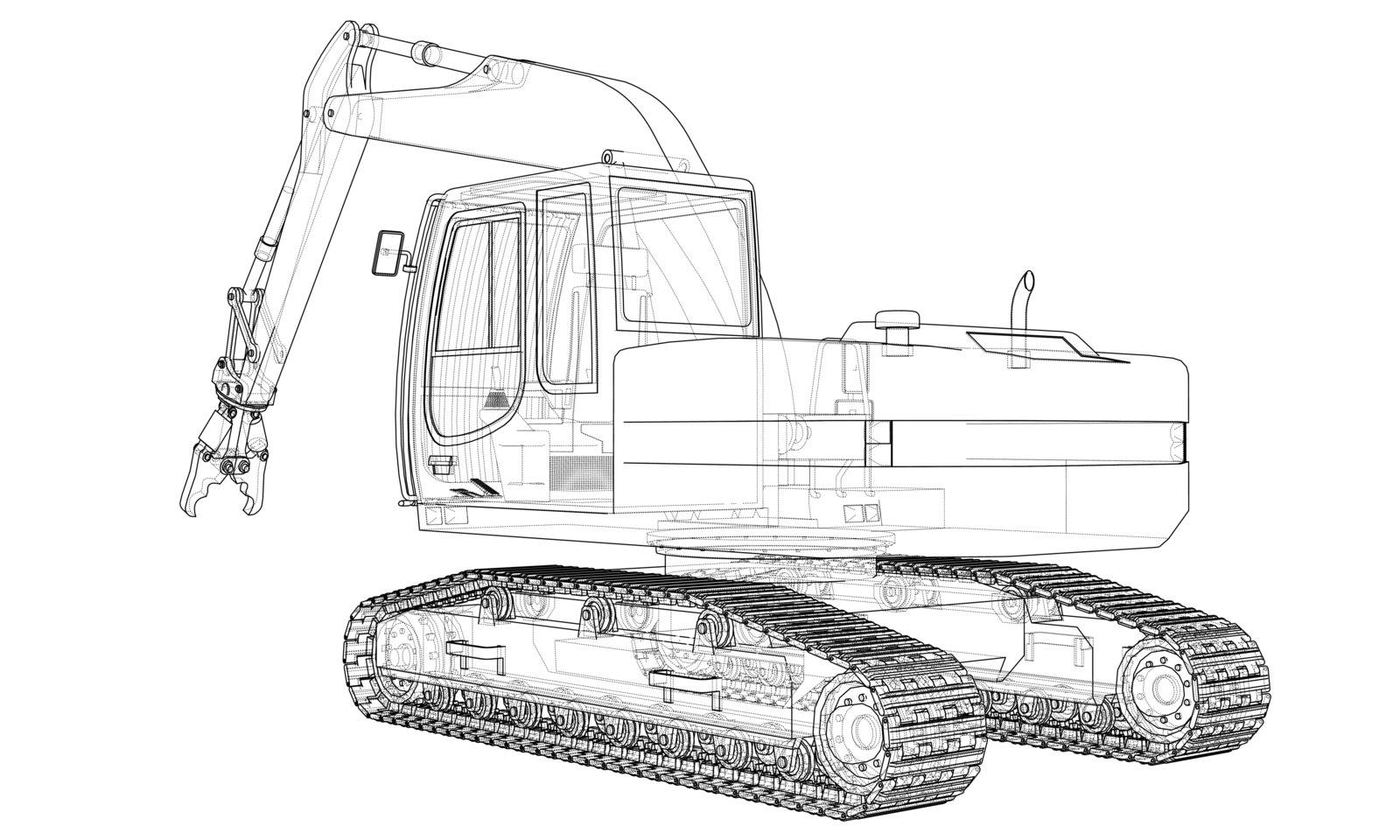 Outline sloopkraan or demolition crane concept. Vector rendering of 3d. Wire-frame style. The layers of visible and invisible lines are separated