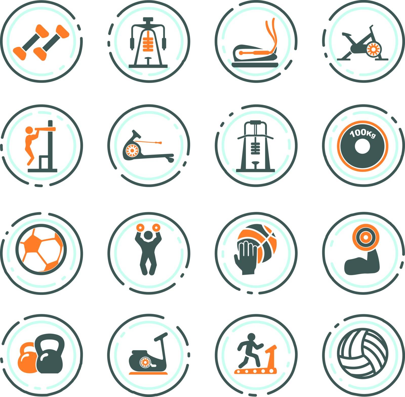 Sport equipments icons set for user interface