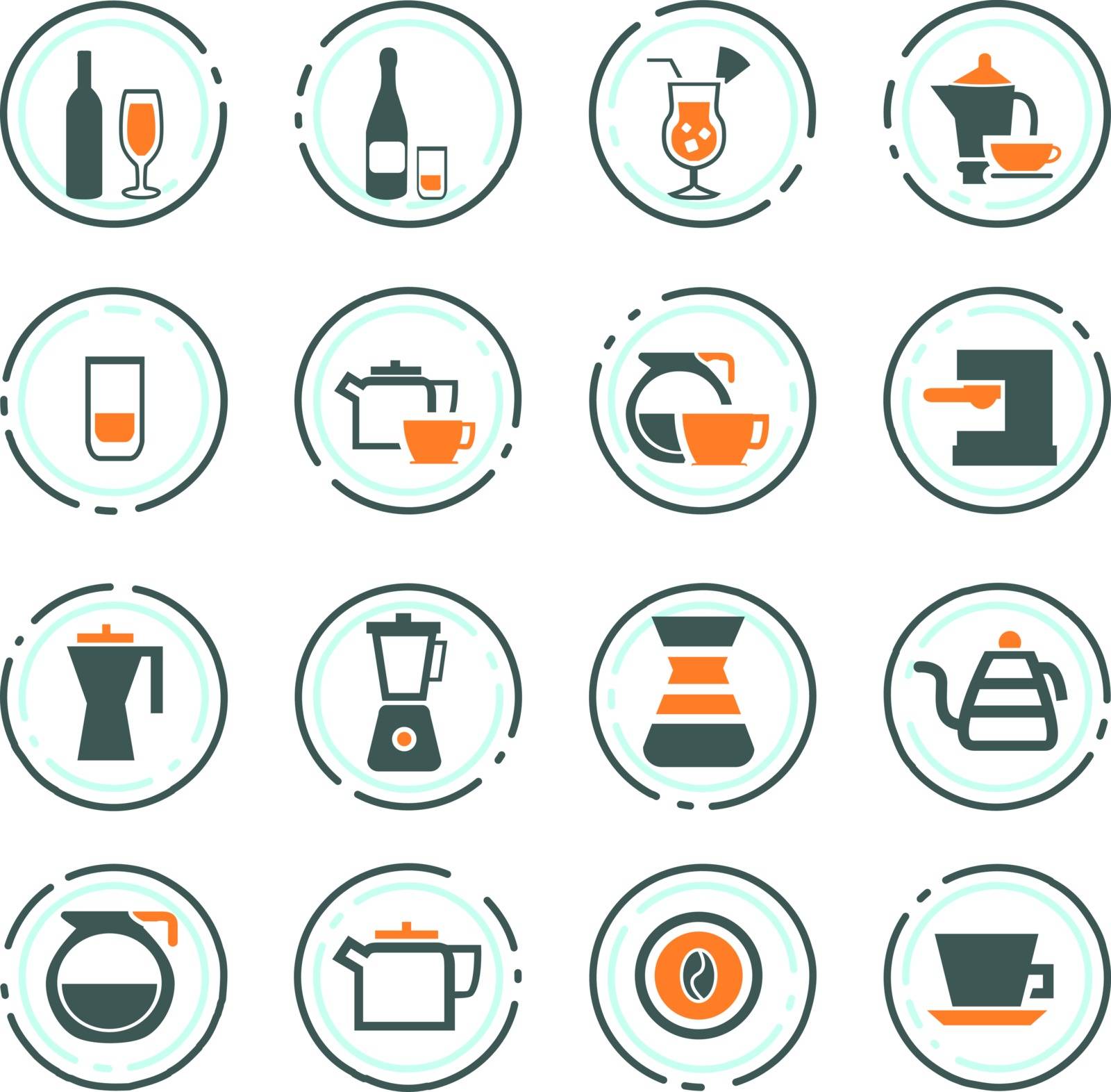 Utensils for the preparation of beverages icon set for web sites and user interface