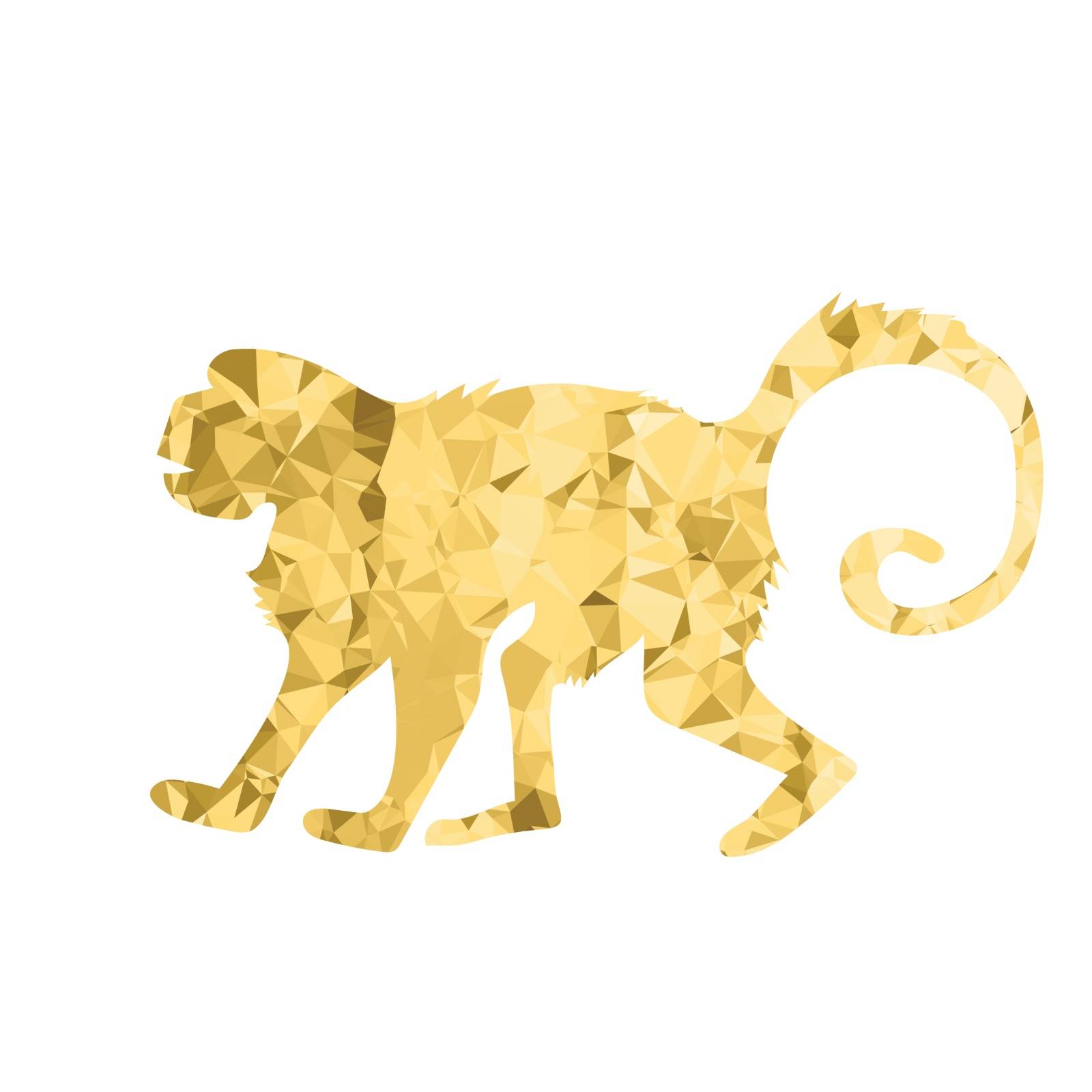 Monkey Polygonal Silhouette on White Background. Wild Tropical Mammal Animal Ape Icon. Symbol of Zodiac. Low Poly Design by valeo5