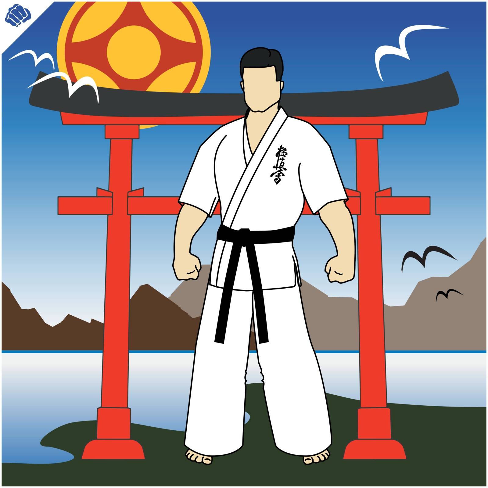 Karate emblem. Hierogliph "Kuokushinkai" translate " Way New Karae". Martial art creative colored simbol design. Vector, EPS. by BUDO_KZ