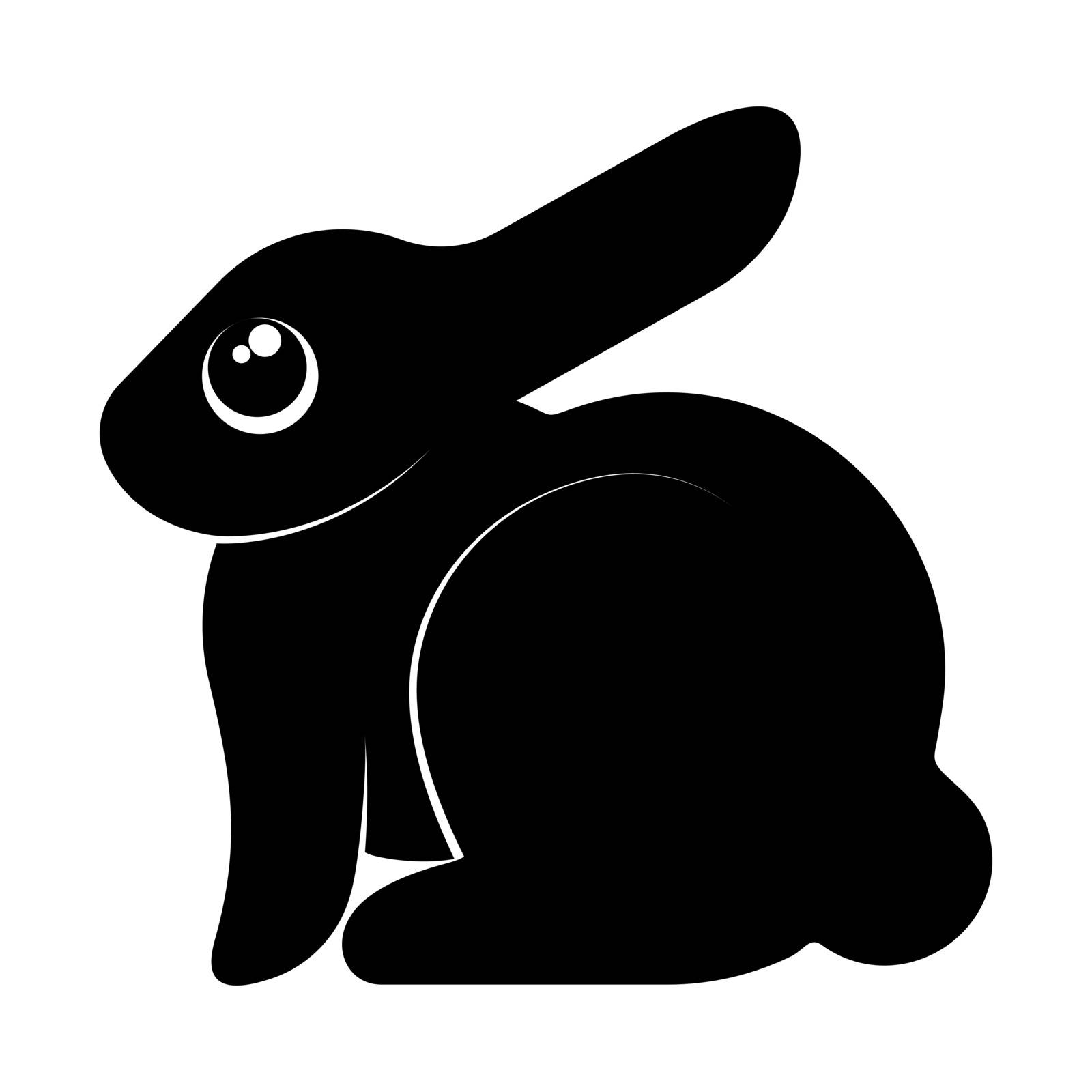 Black rabbit silhouette isolated on white background. Vector illustration. Logo.