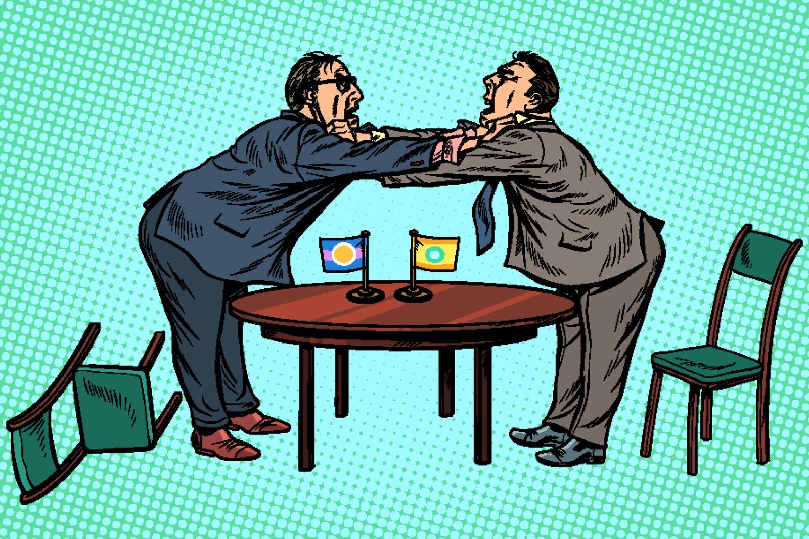 policy diplomacy and negotiations. Fight opponents. Pop art retro vector illustration drawing