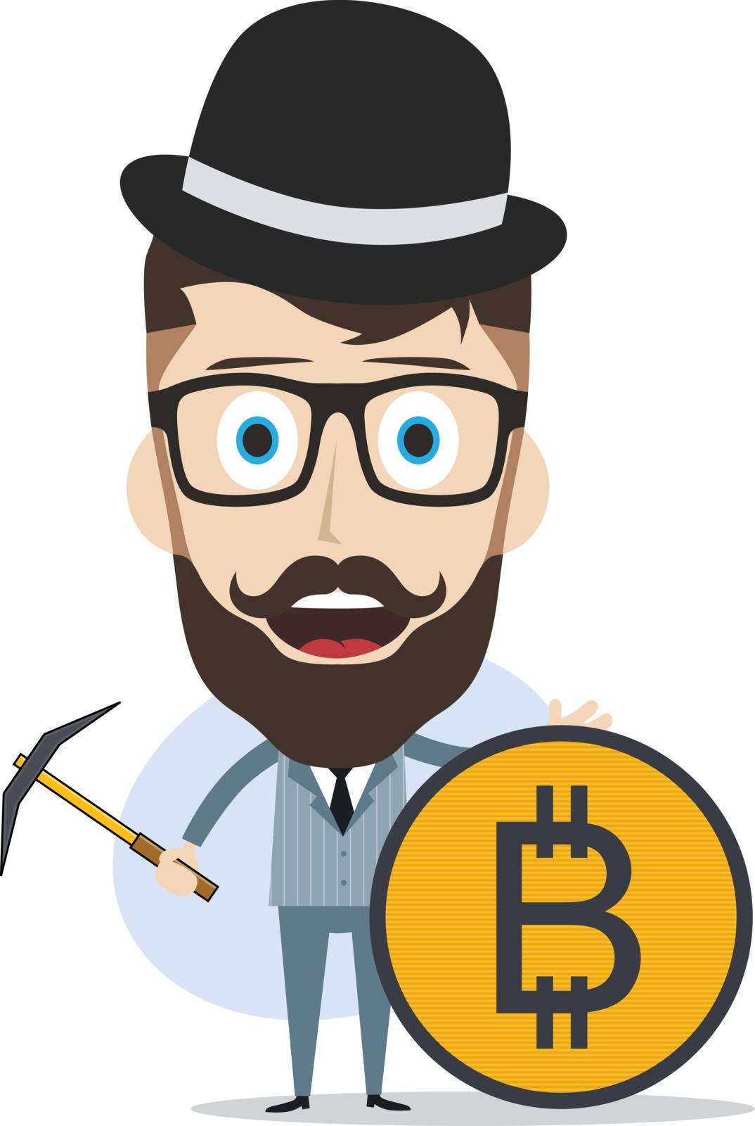 bitcoin crypto currency theme cartoon gentleman male man miner boy by vector1st