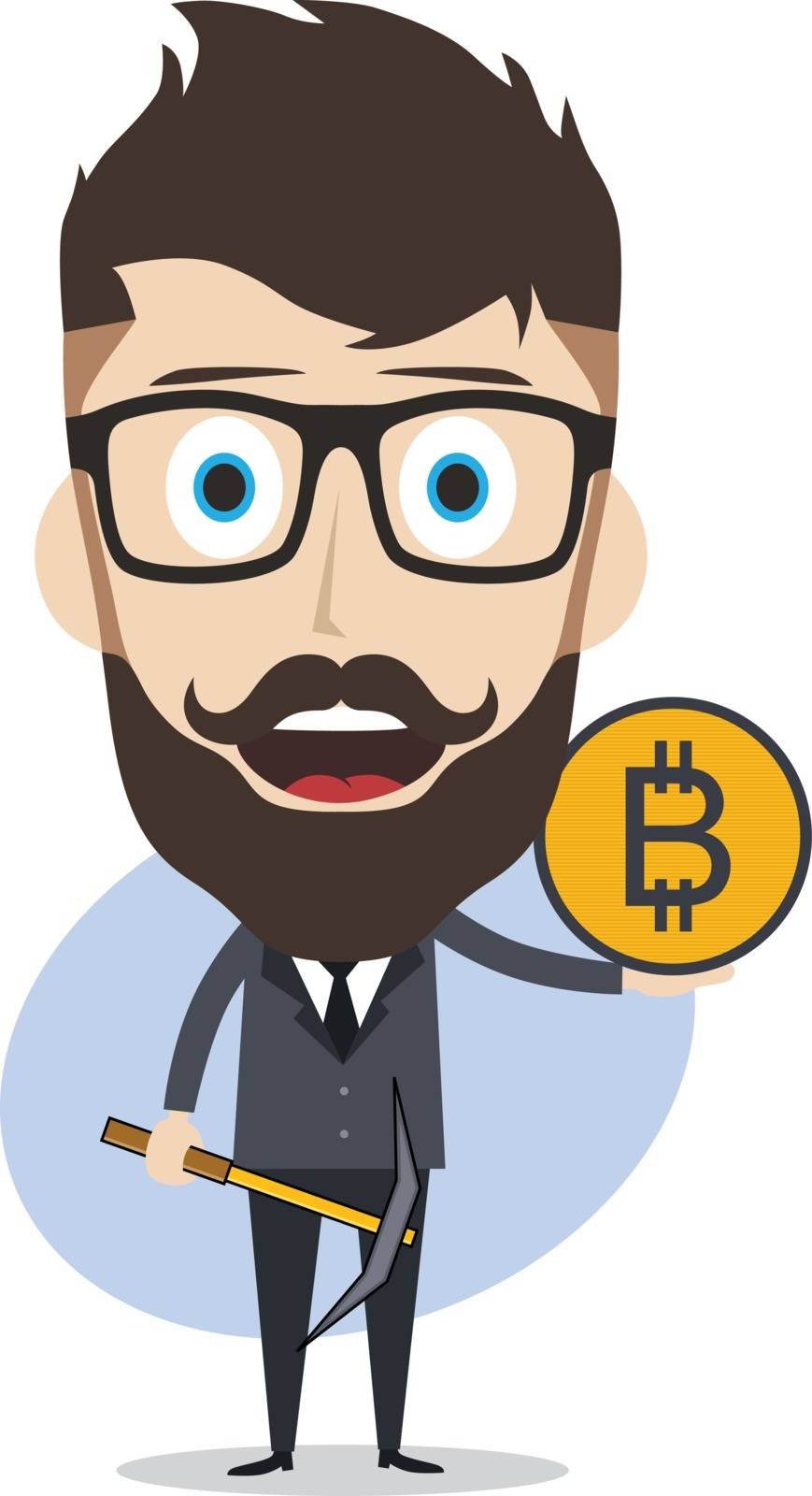 bitcoin crypto currency theme cartoon gentleman male man miner boy by vector1st