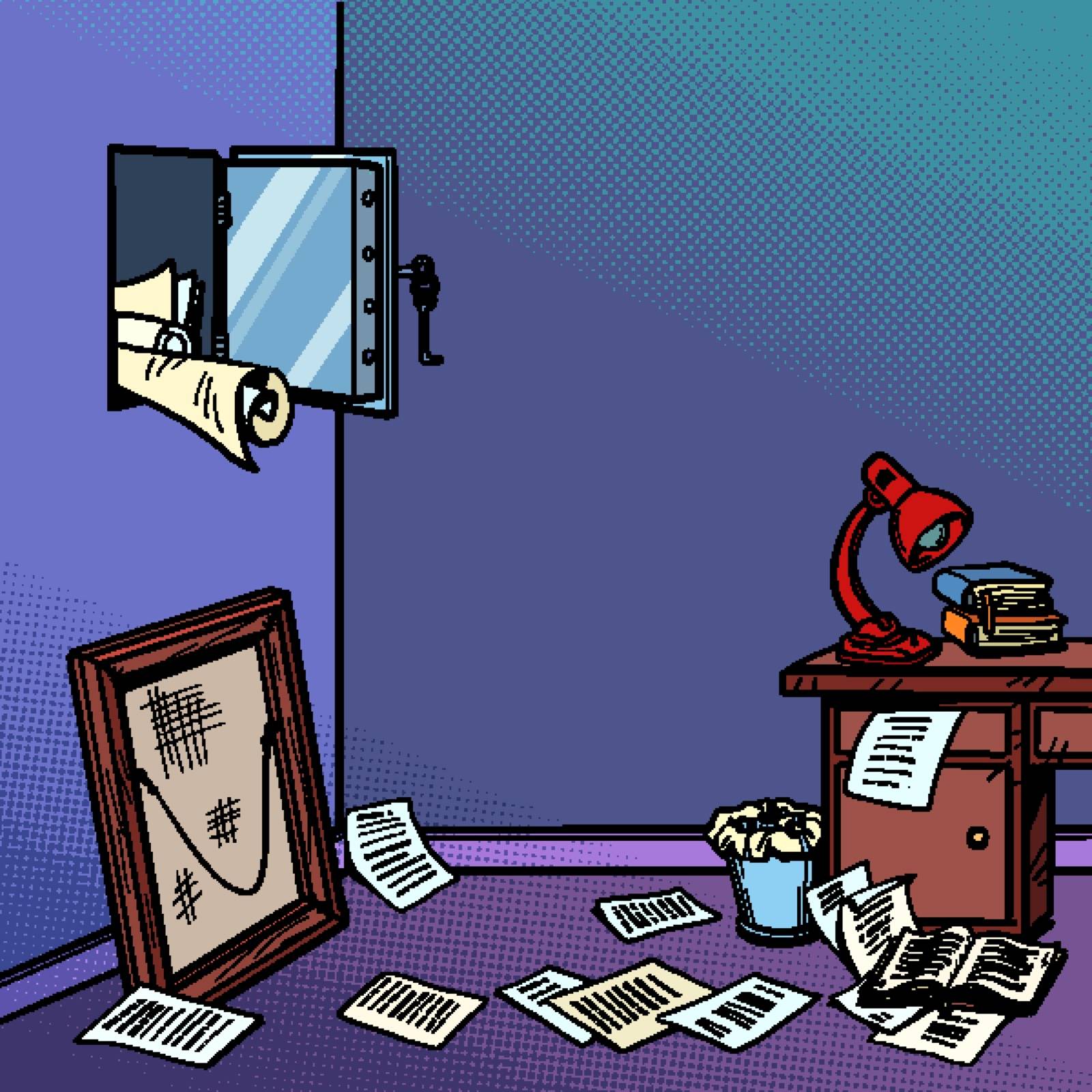 hacking home safe securities, robbery. Comic cartoon pop art retro vector illustration drawing