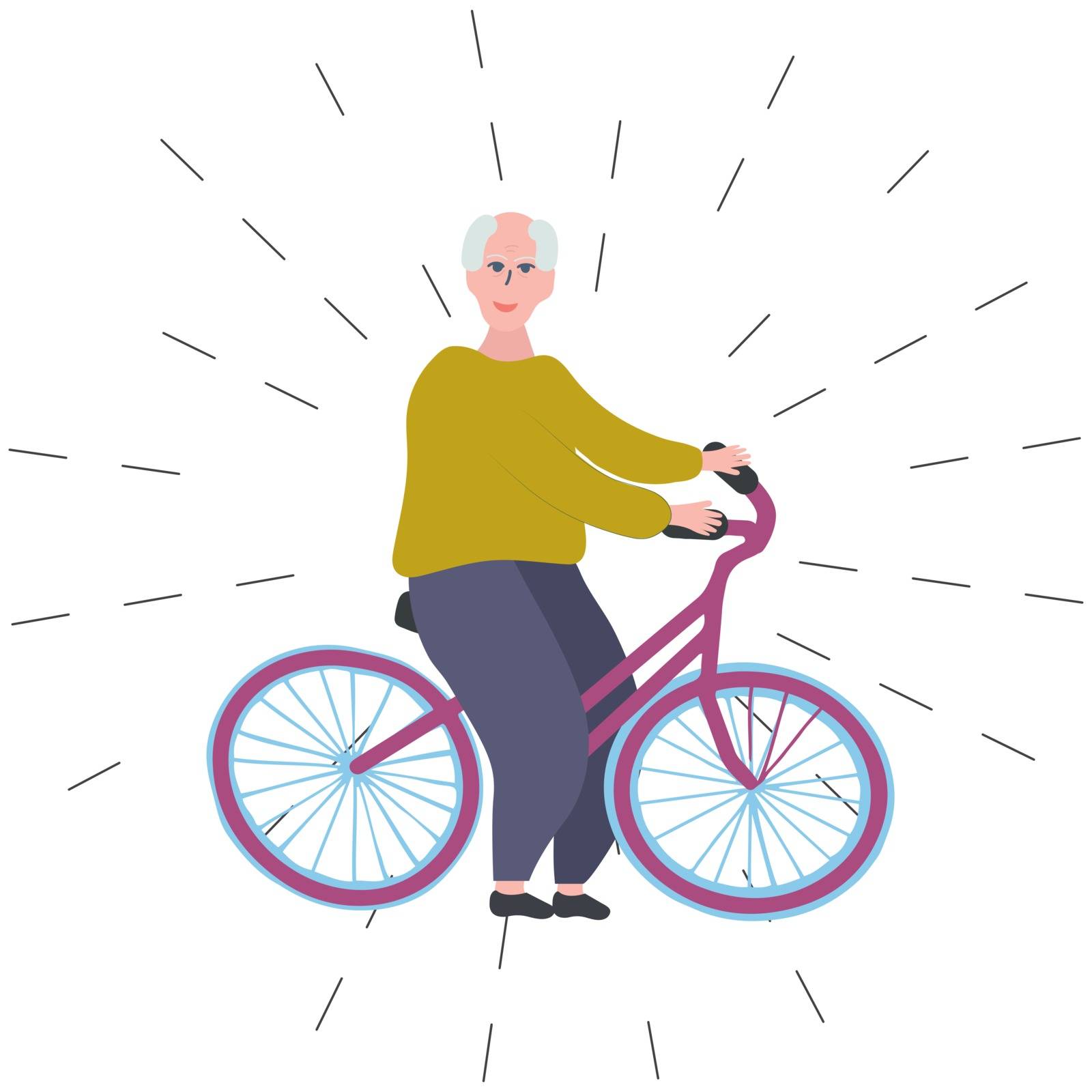 Elderly man on a bike. Elderly people healthy lifestyle concept. Flat cartoon style. Vector illustration.