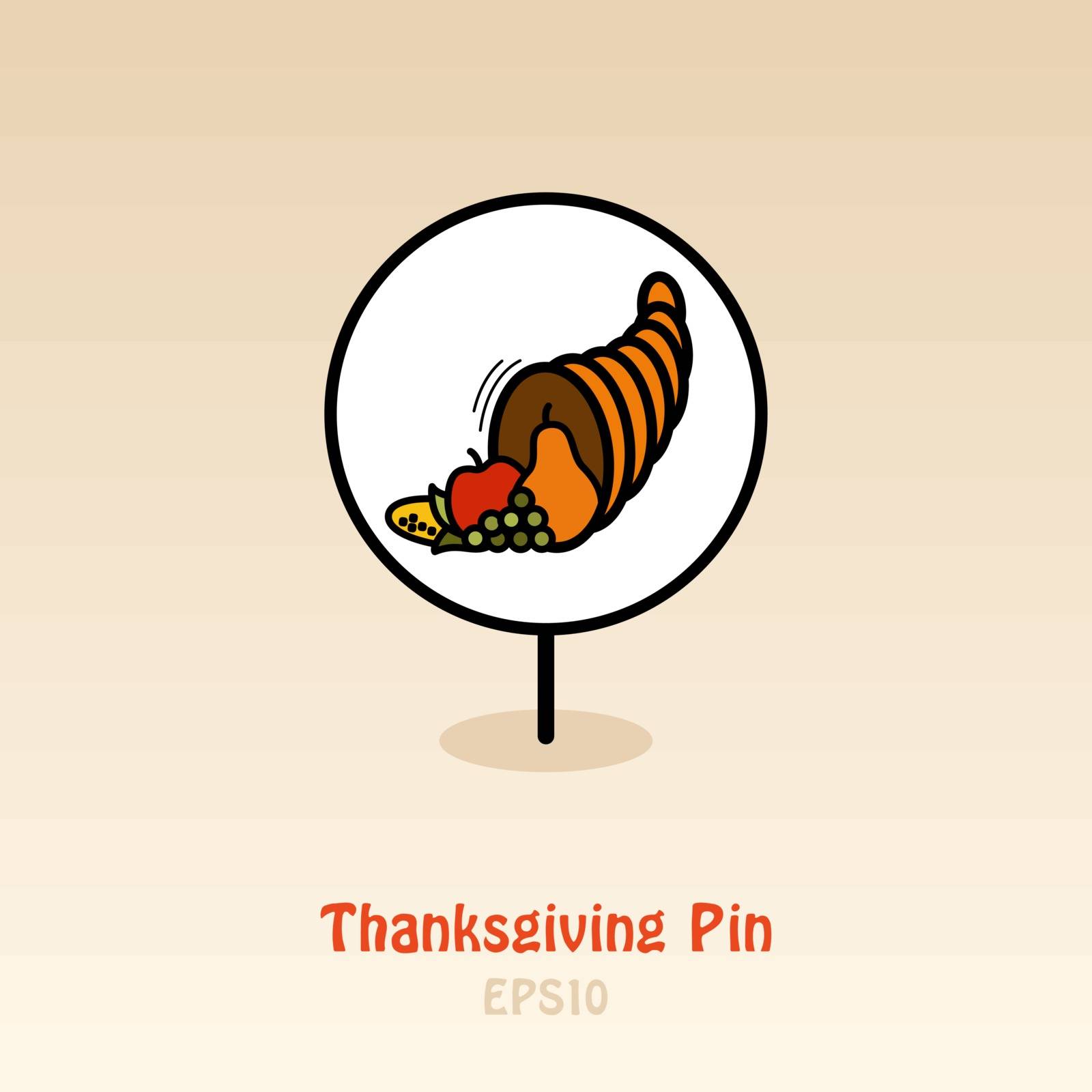 Autumn cornucopia, horn of plenty pin map icon. Harvest map pointer. Thanksgiving map markers. Vector illustration for apps and websites