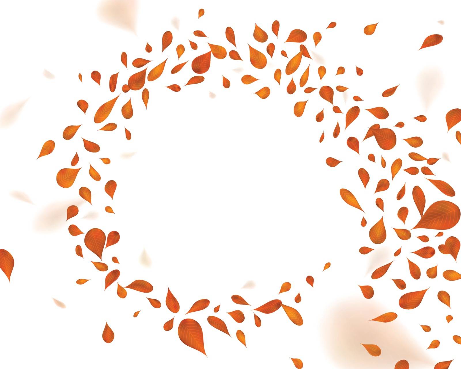 Swirling brown leafs in the wind, on white isolated background. Soft elegant decoration element with blurred effect, 3D illustration.