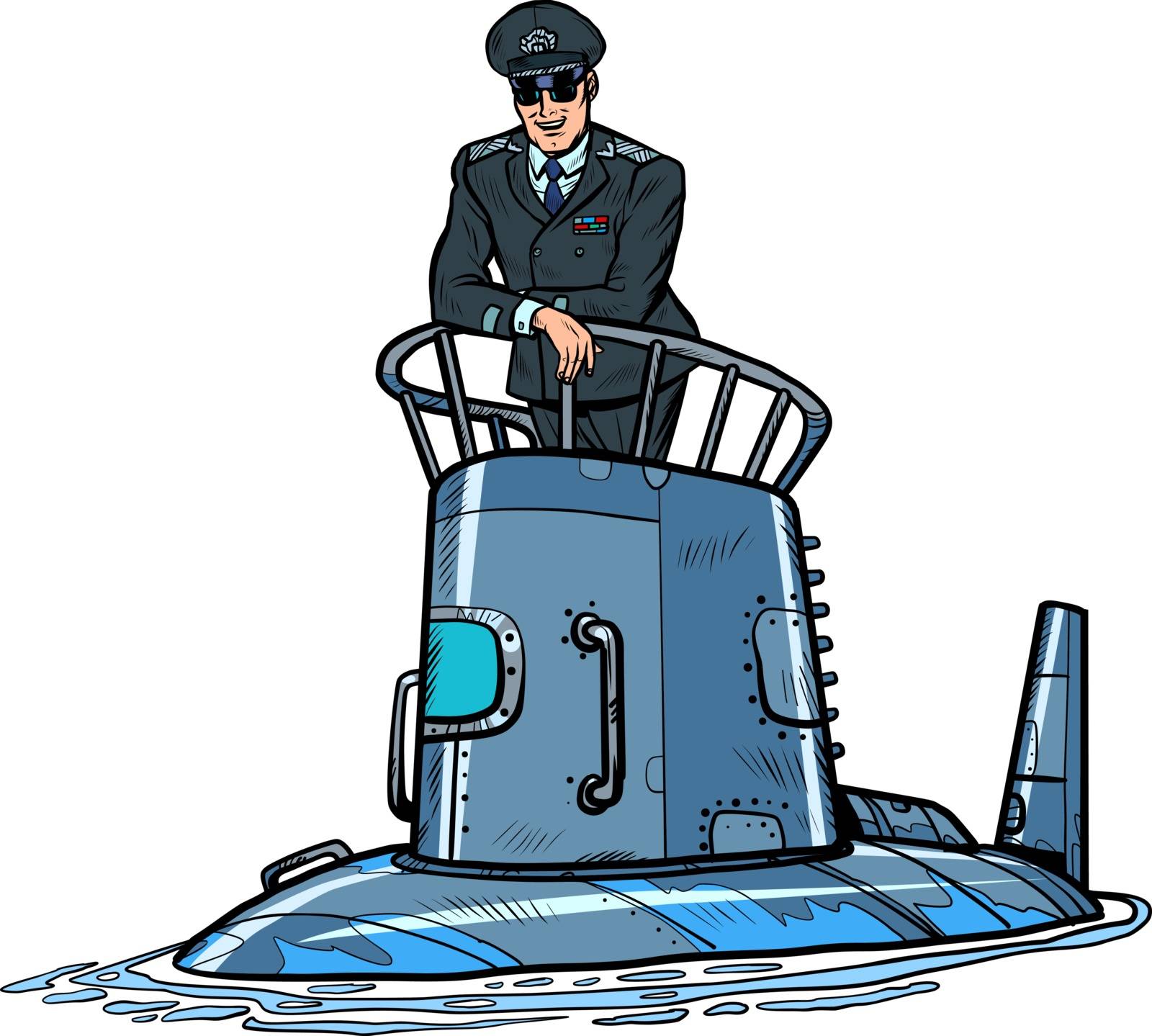 captain of a submarine. Army naval ship. Pop art retro vector illustration drawing