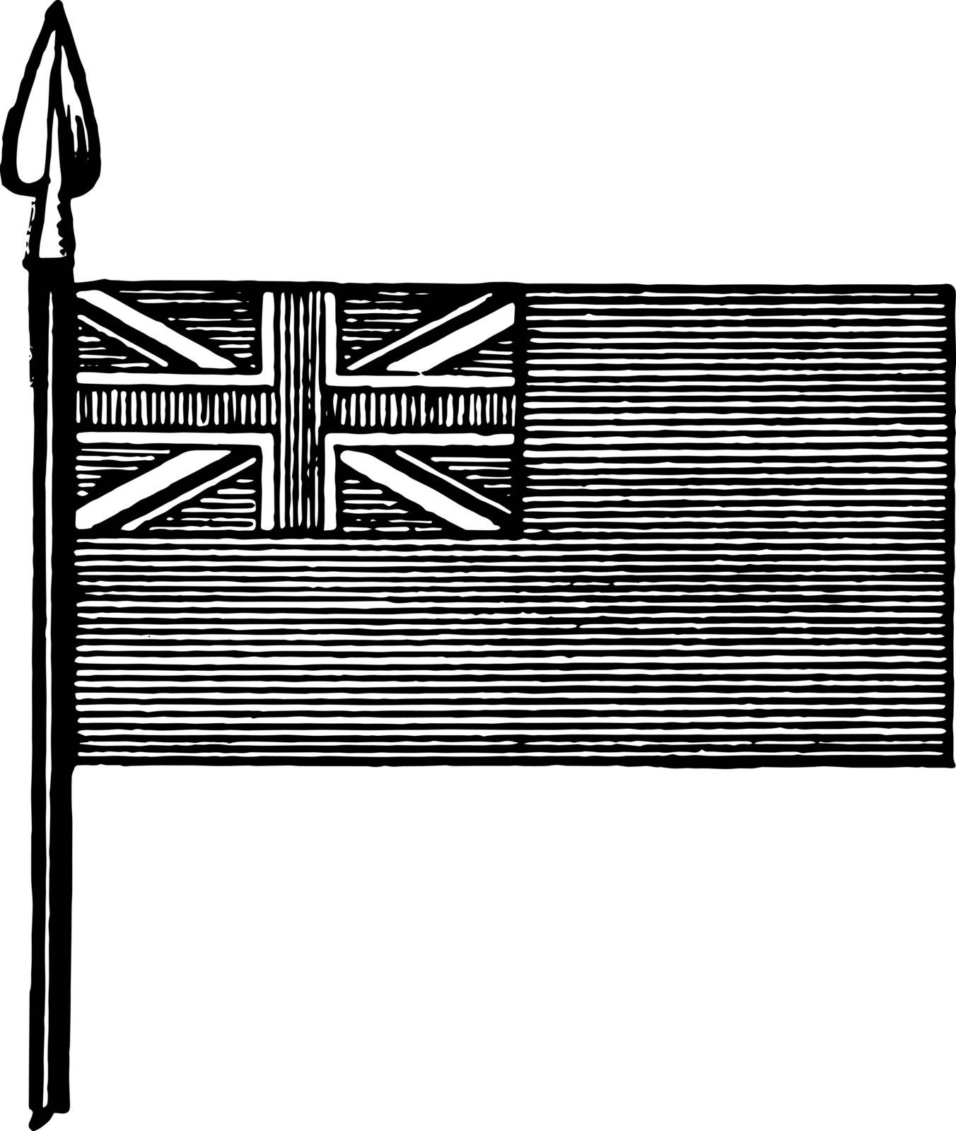 The Blue Ensign is a flag of Great Britain, this flag has union flag in its canton and remaining place has horizontal lines, vintage line drawing or engraving illustration 