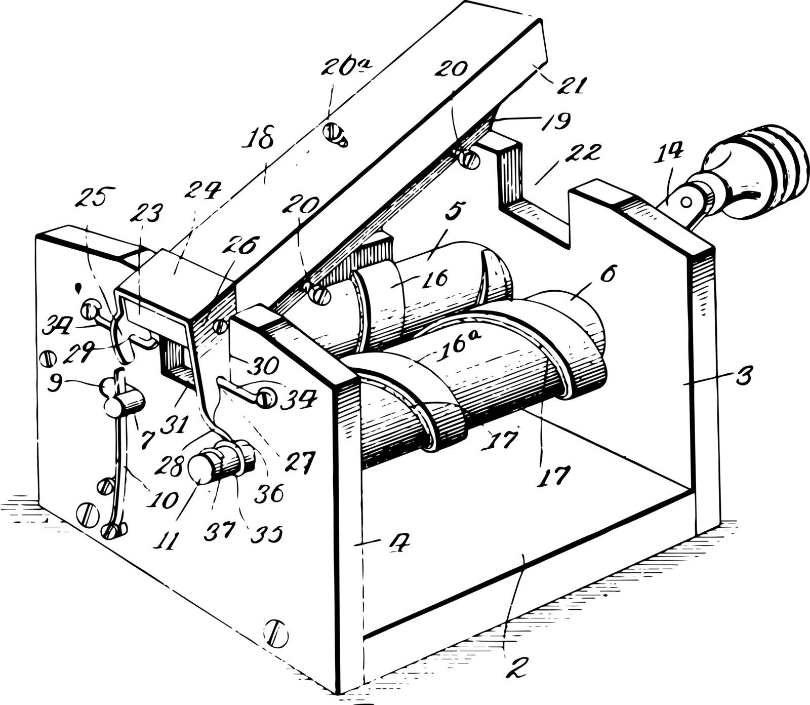 This illustration represents Razor Stropper which is used to sharpen vintage line drawing or engraving illustration.