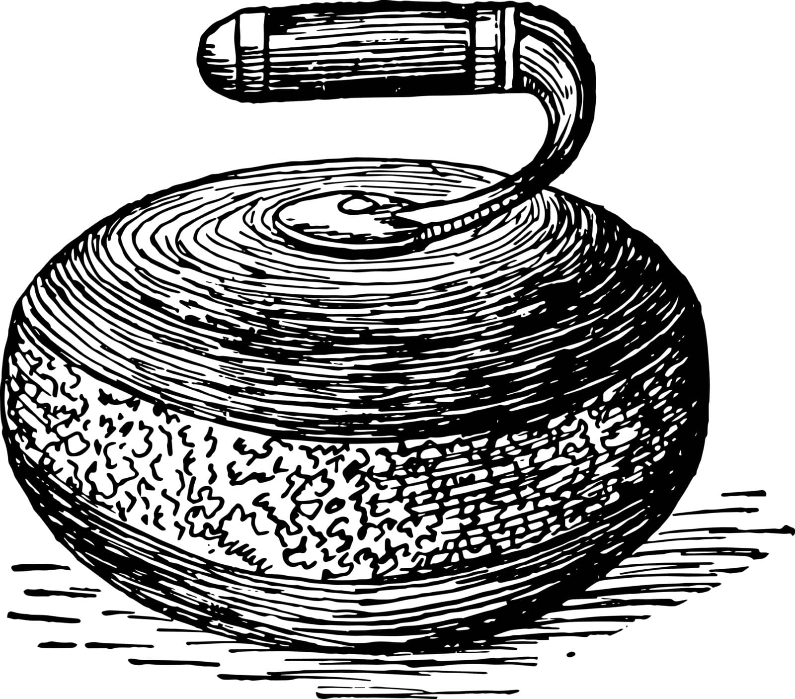 The curling stone of the sport of curling vintage line drawing or engraving illustration.