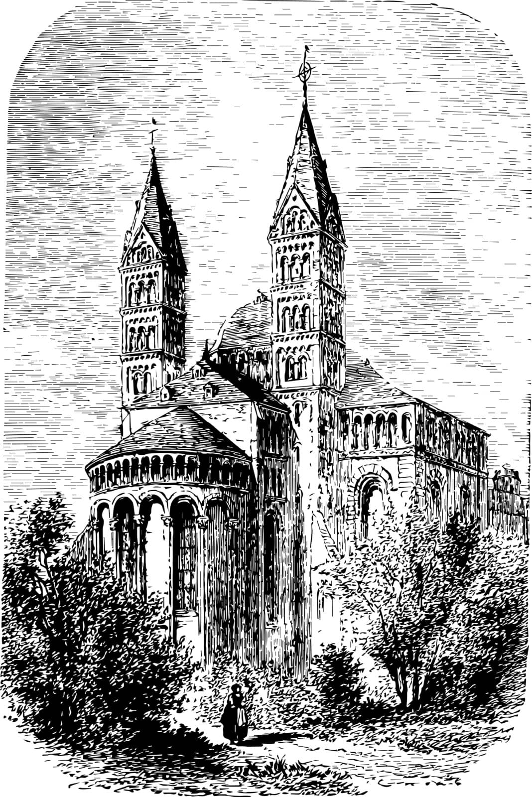The Cathedral at Spires stalk of grass vintage engraving. by Morphart