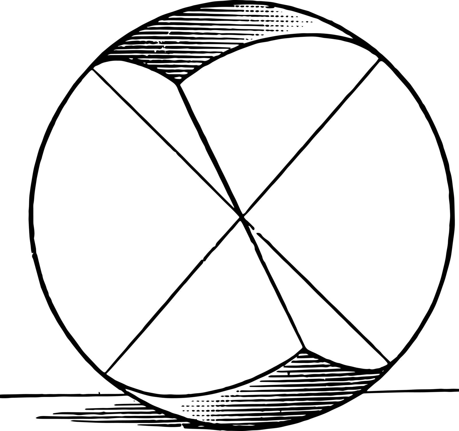 The illustration showing the symmetric spherical triangles of a sphere, constructed by the intersection of the polar arcs, vintage line drawing or engraving illustration.