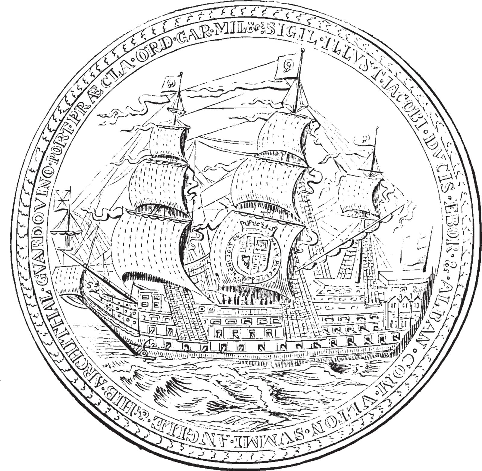 Medal struck in honour of James Duke of York By Thomas Simon, vintage line drawing or engraving illustration.