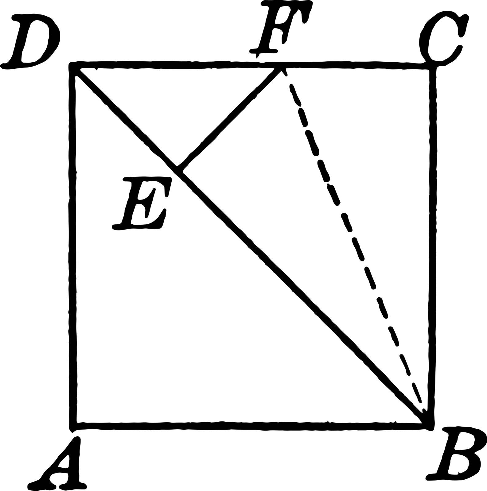 An image that shows a square. This square divided into two equal parts with a diagonal, vintage line drawing or engraving illustration.