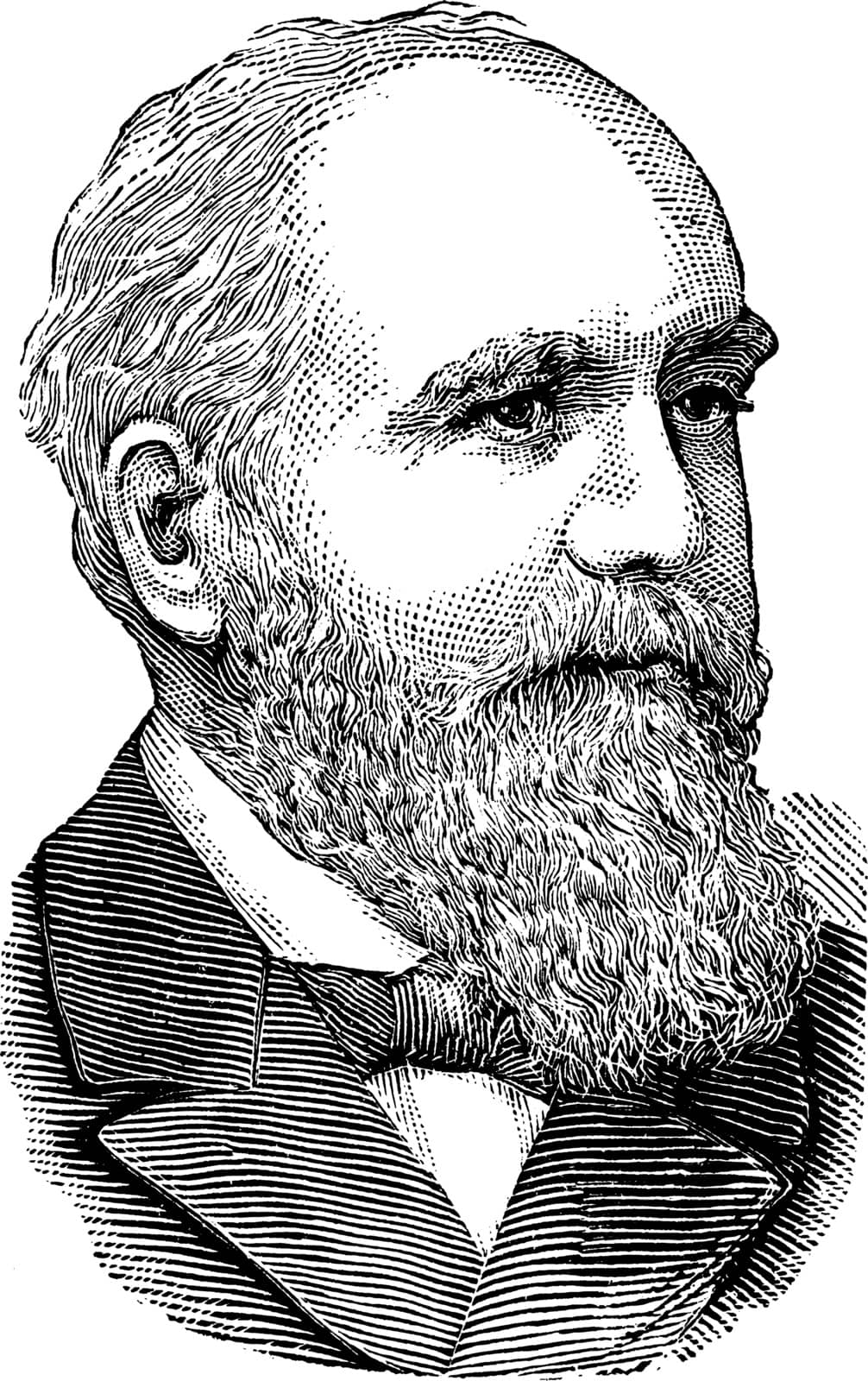 Clinton B. Fisk, 1828-1890, he was a senior officer during reconstruction in the bureau of refugees, freedmen and abandoned lands, vintage line drawing or engraving illustration