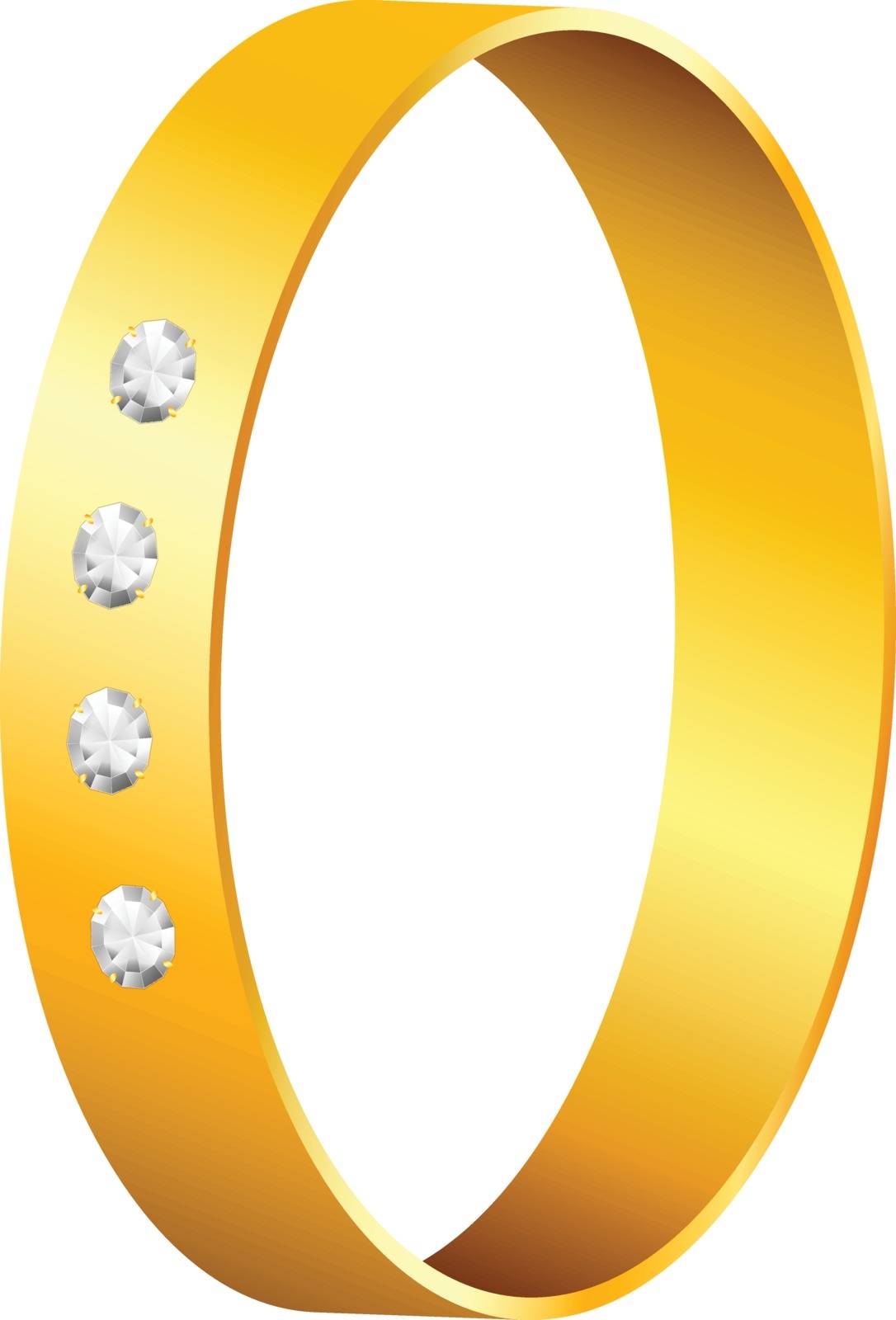 Gold ring with brilliant diamonds. Elegant golden decoration element on white isolated background.