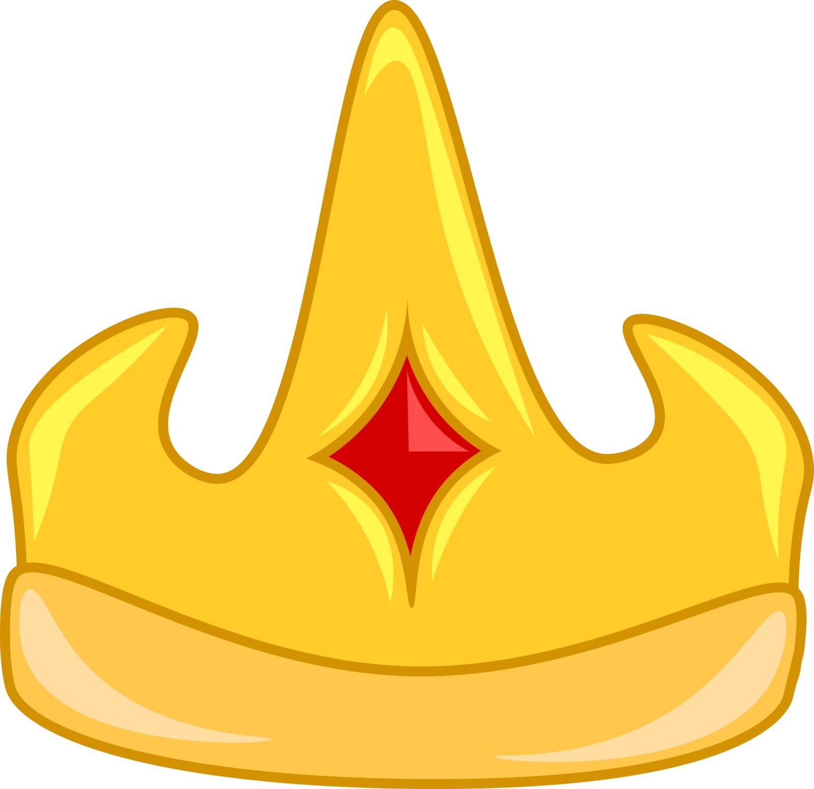 A golden crown with orange stone at the center, vector, color drawing or illustration.