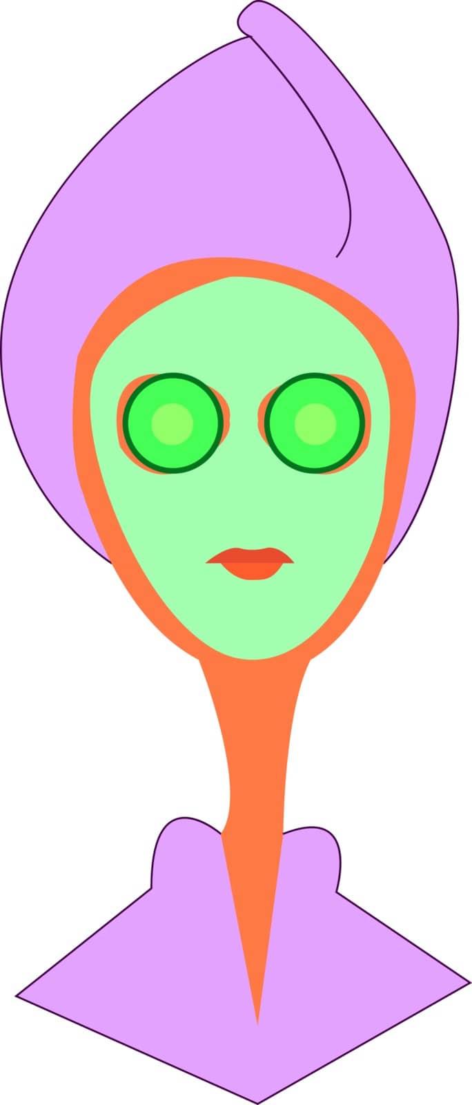 A girl in a pink bathrobe wearing a facial mask for skin care, vector, color drawing or illustration.