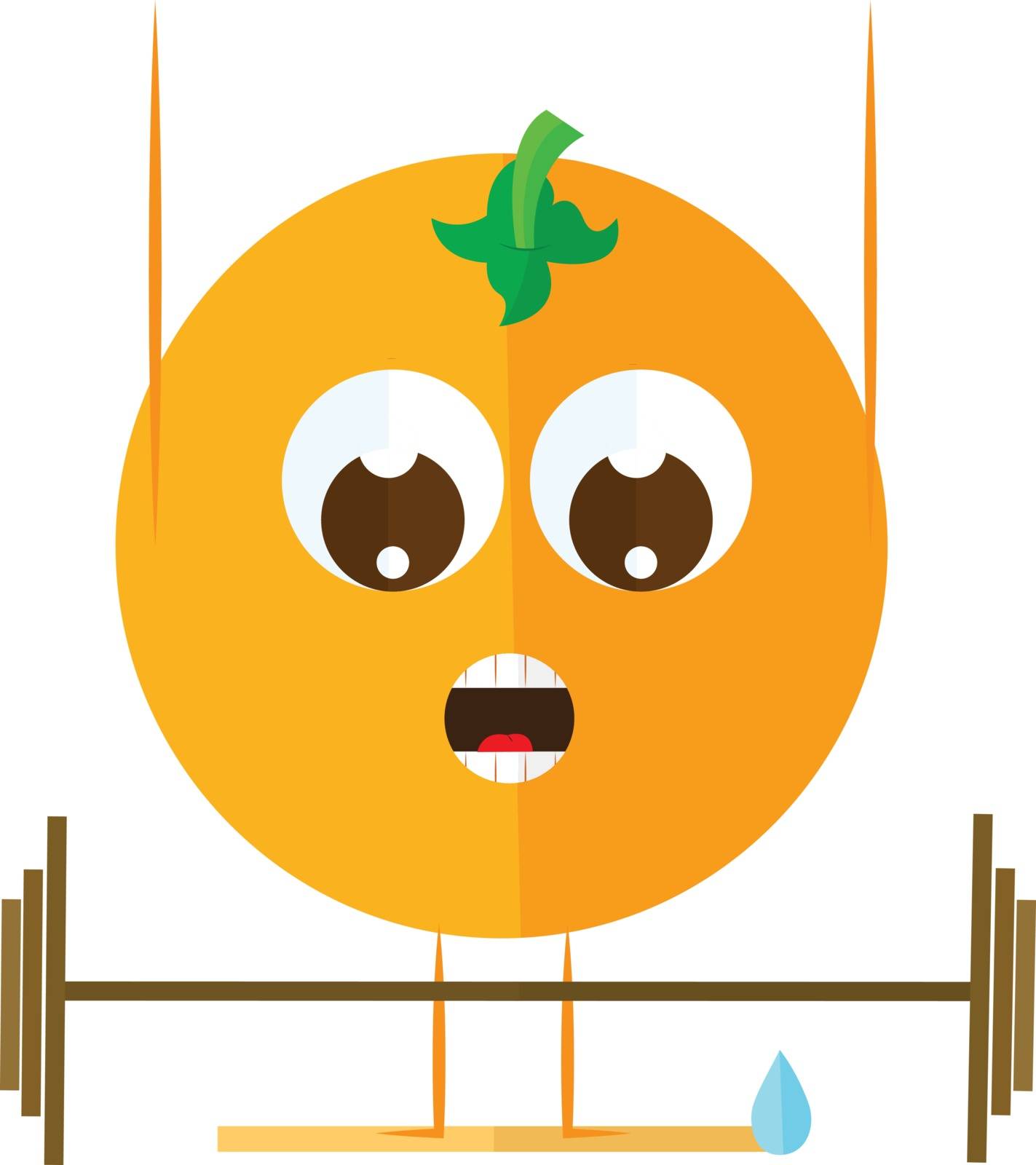 A strong orange sportsman trying to lift weight, vector, color drawing or illustration.