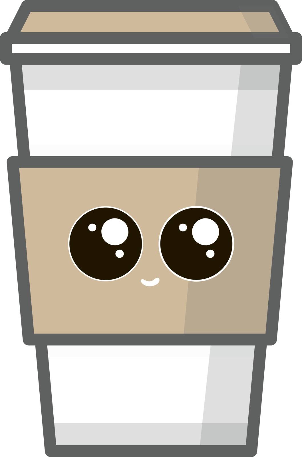 Coffee to go with cute eyes, illustration, vector on white backg by Morphart