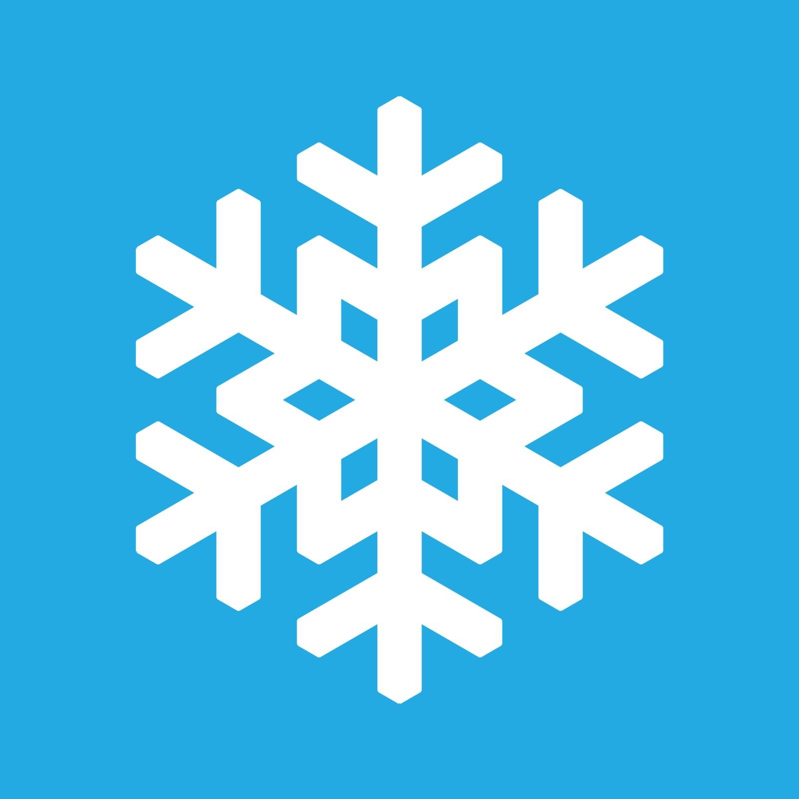 Snowflake icon. Christmas and winter theme. Simple flat white illustration on blue background by pyty