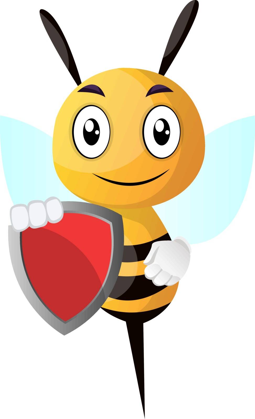 Bee holding a shield, illustration, vector on white background.