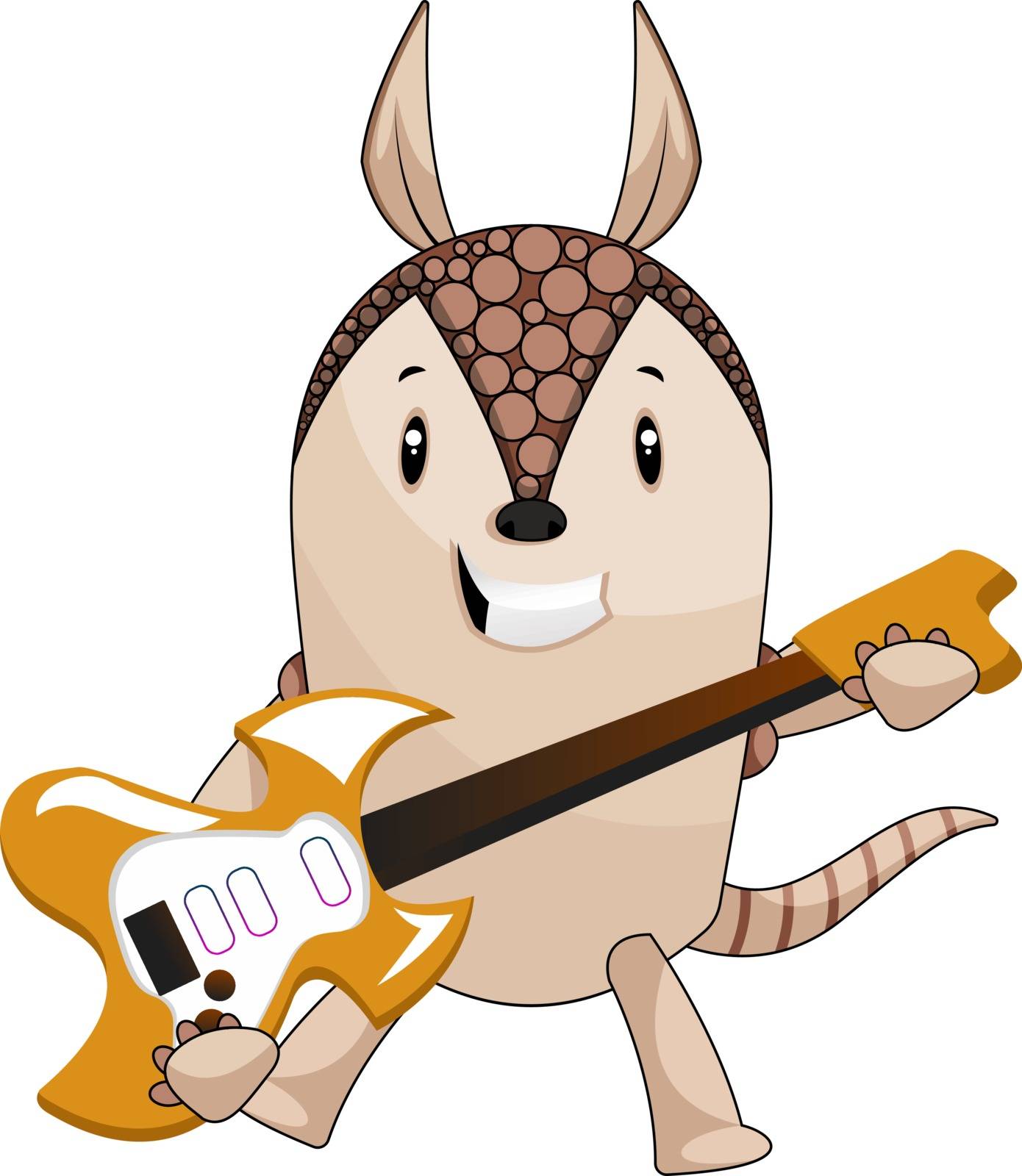 Armadillo playing guitar, illustration, vector on white background.