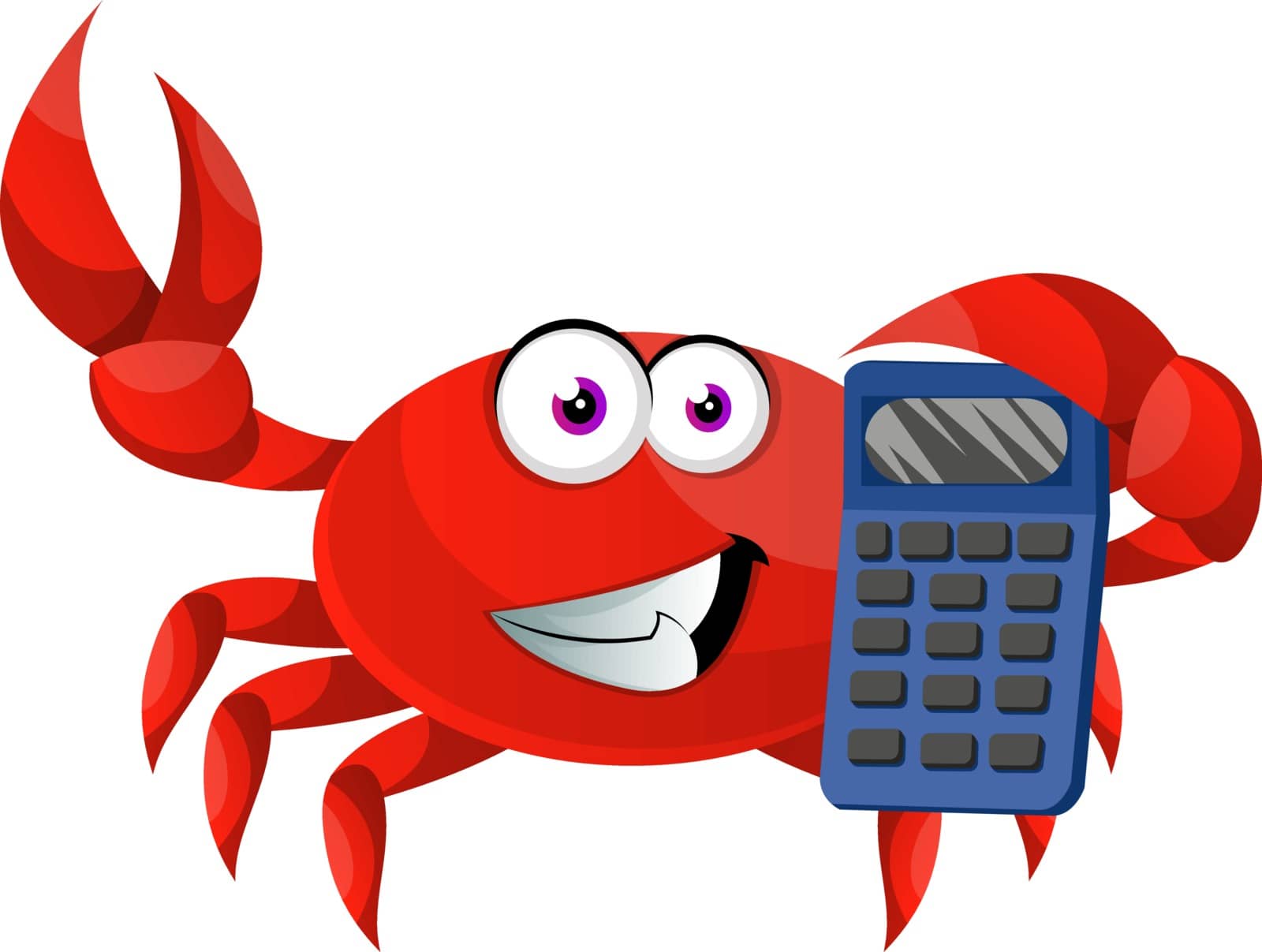 Crab with calculator, illustration, vector on white background.