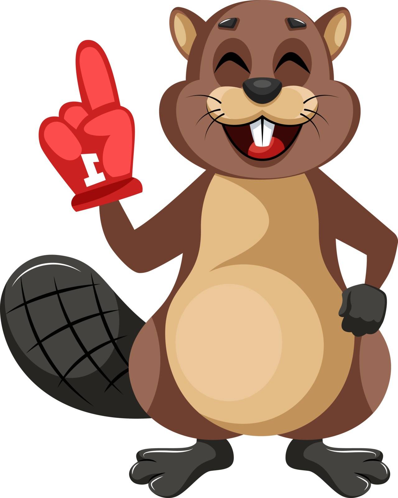Beaver with big glove, illustration, vector on white background.