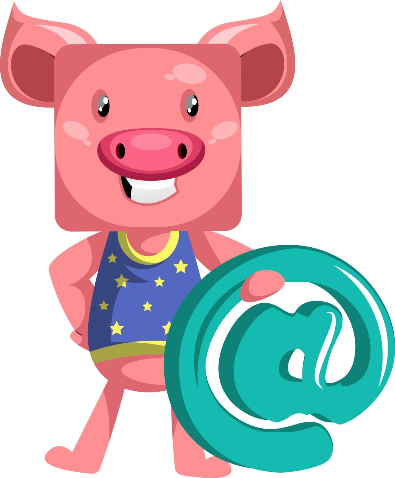 Pig with @ sign, illustration, vector on white background.