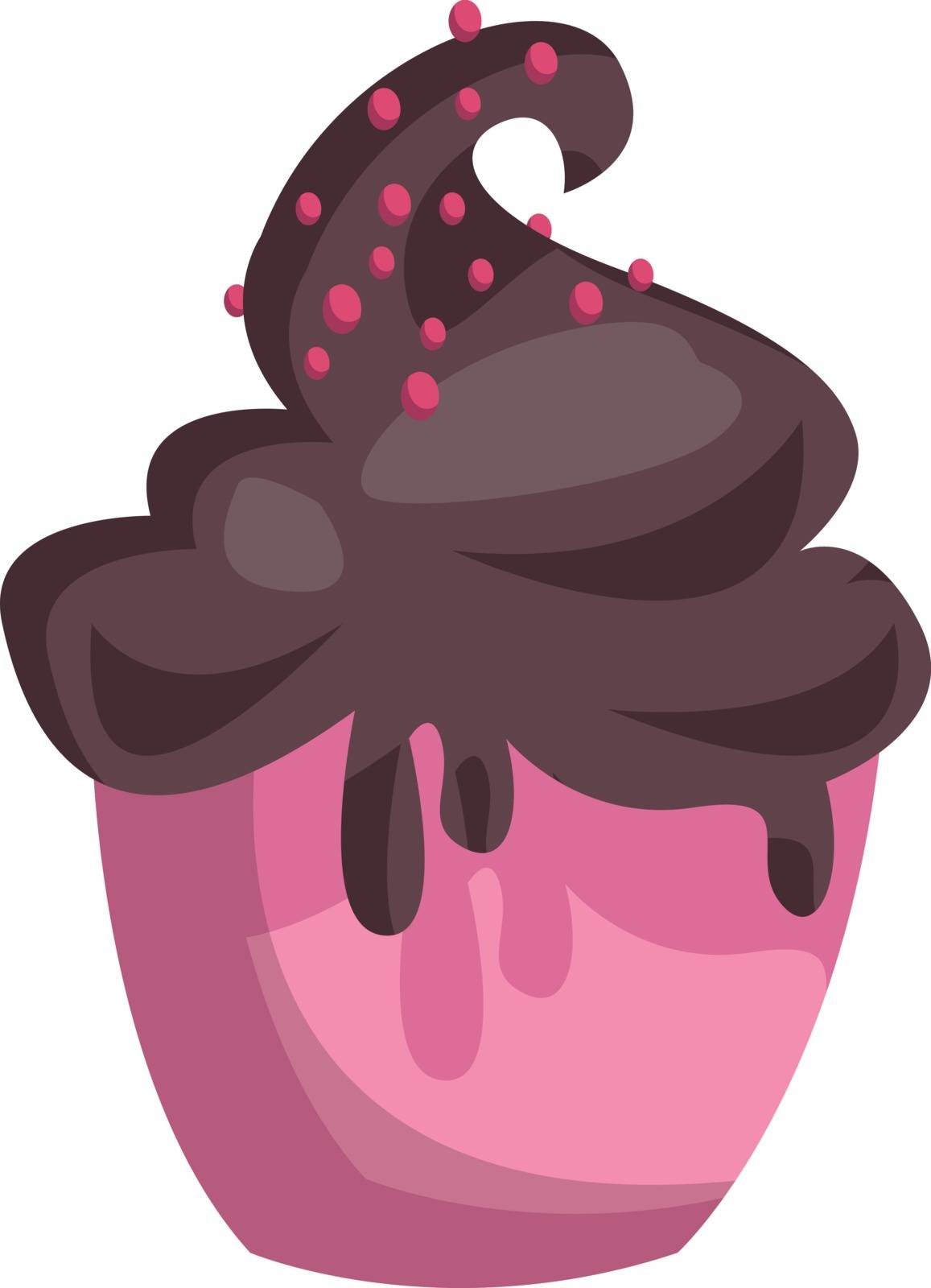 Pink icecream cup with choclate icecream and pink sprinkles on top vector illustration on white background.