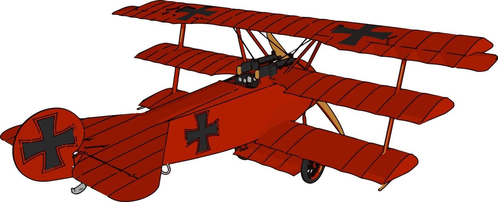 An airplane with three supporting wings one above another a design mainly in early history of the airplane vector color drawing or illustration