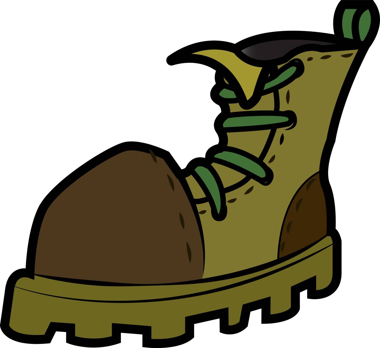 Illustration of a high ankle boot in dark grey & green color and with lace generally used by army vector color drawing or illustration 