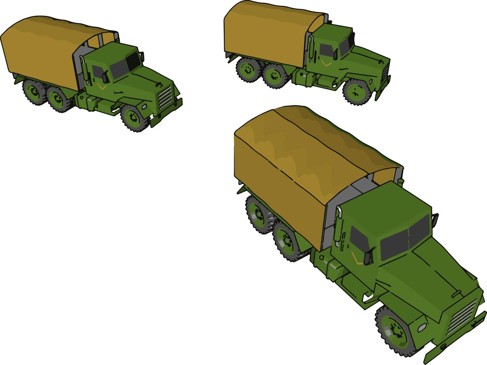 Truck like large vehicle used by army or military to travel on official duty vector color drawing or illustration