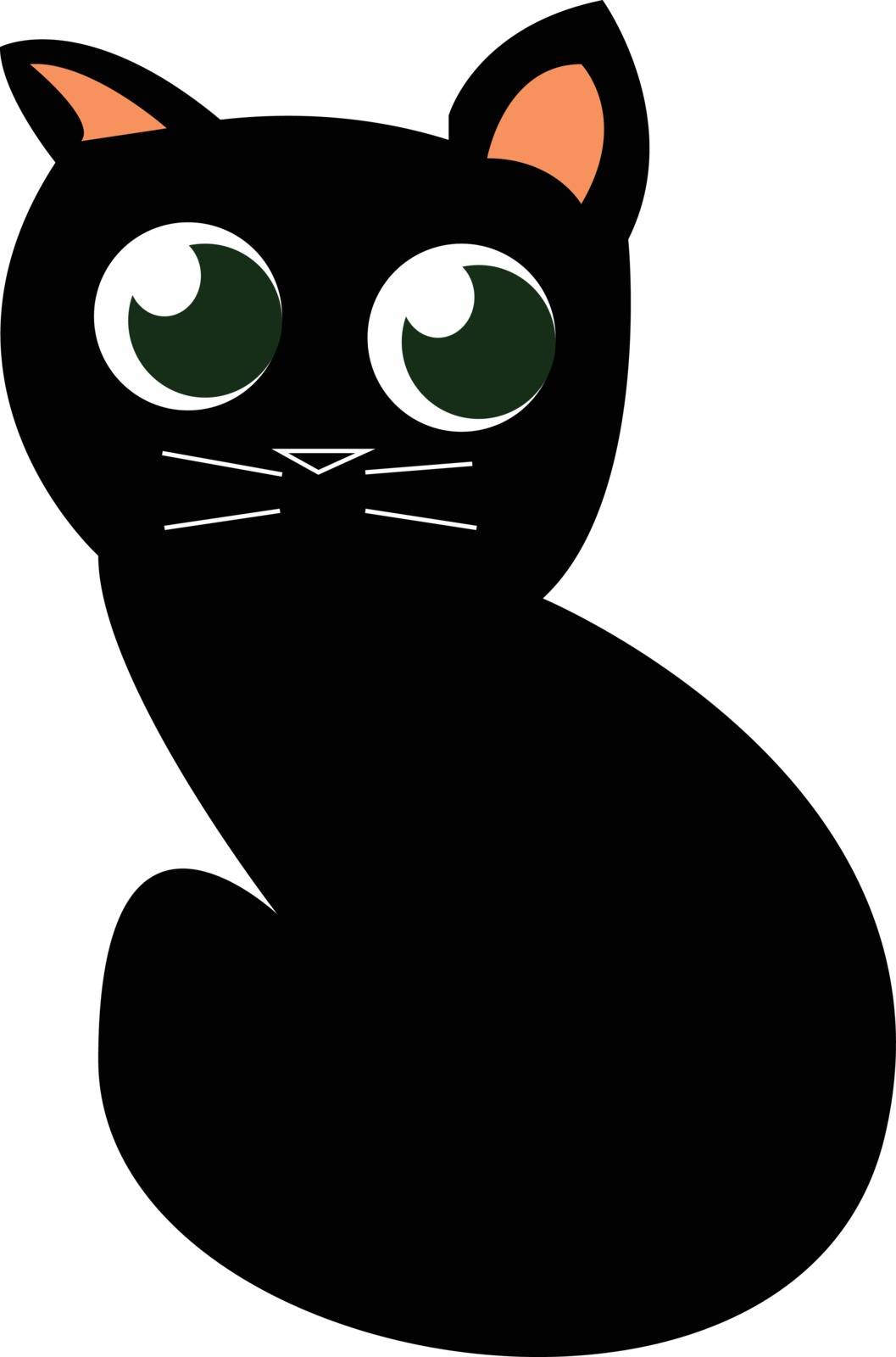 A black kitten with round eyes is looking at something vector color drawing or illustration 
