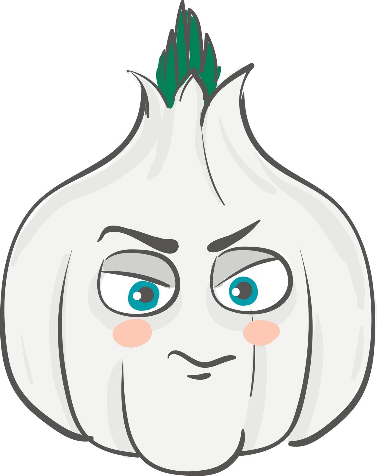 Angry garlic with eyebrows illustration color vector on white ba by Morphart