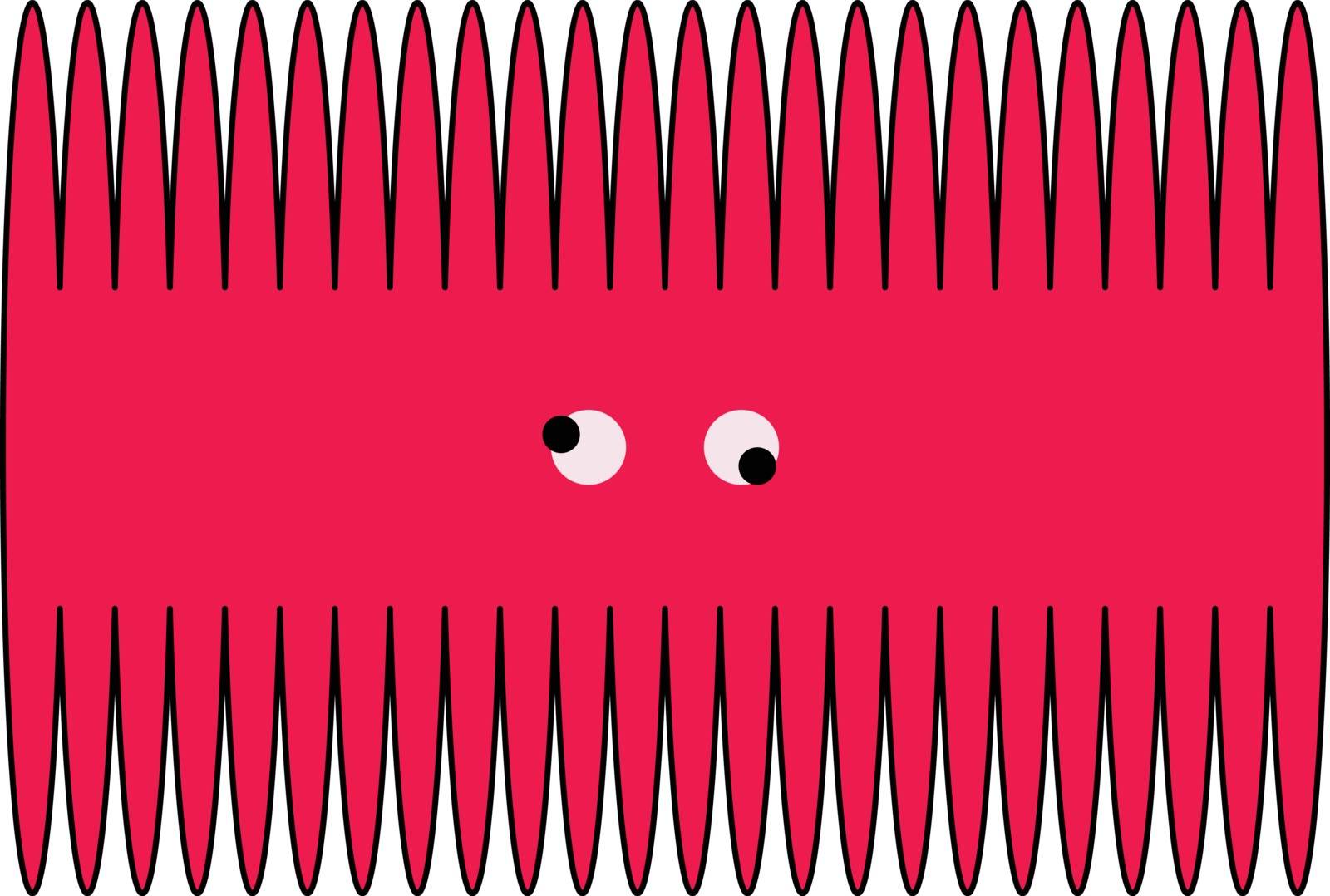 A pink toothcomb with tooth on both the sides having mad eyes vector color drawing or illustration