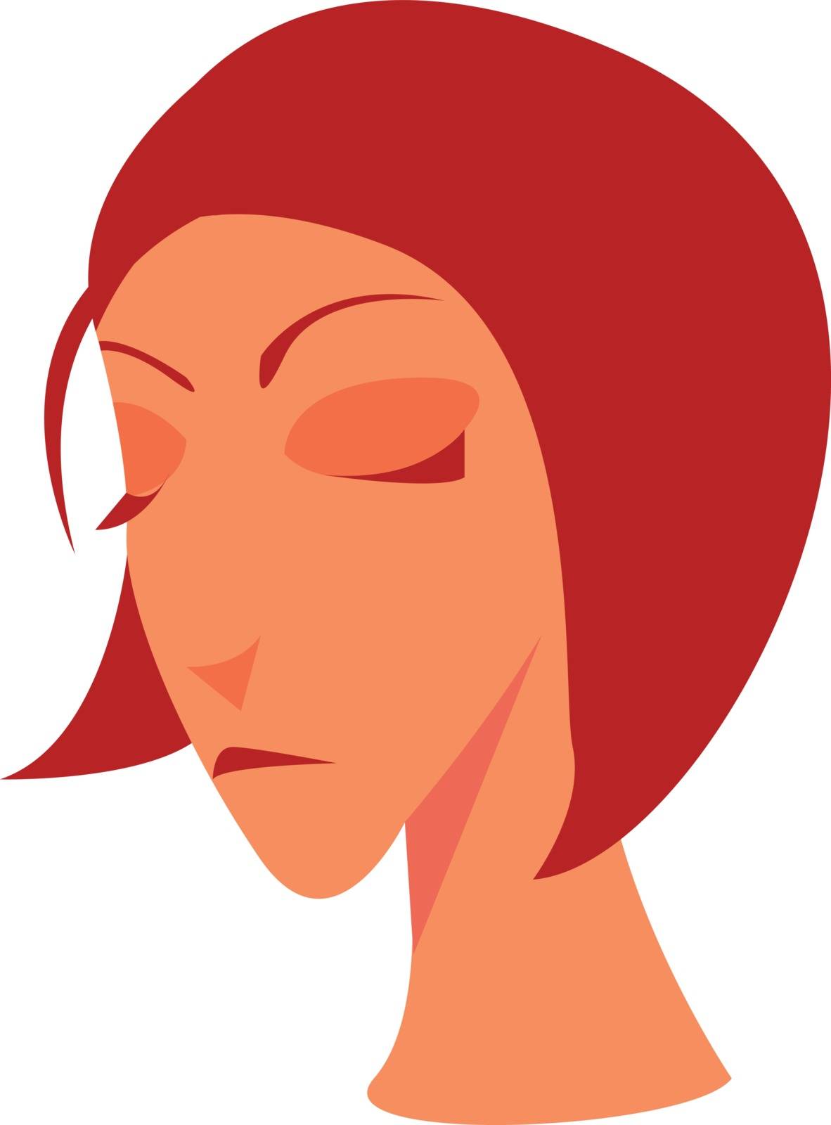 A gloomy looking woman with red hair vector color drawing or illustration