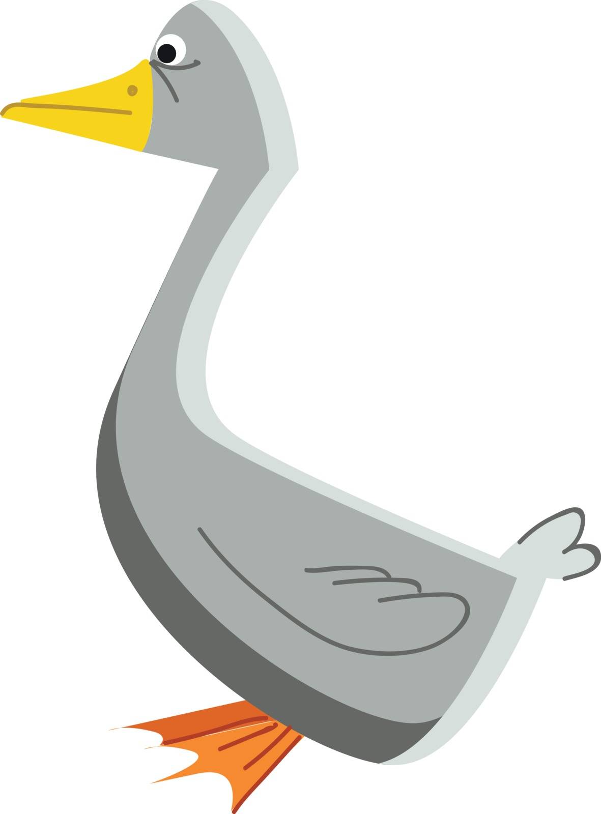 A grey color waterfowl bird with a yellow sharp beak and webbed- by Morphart