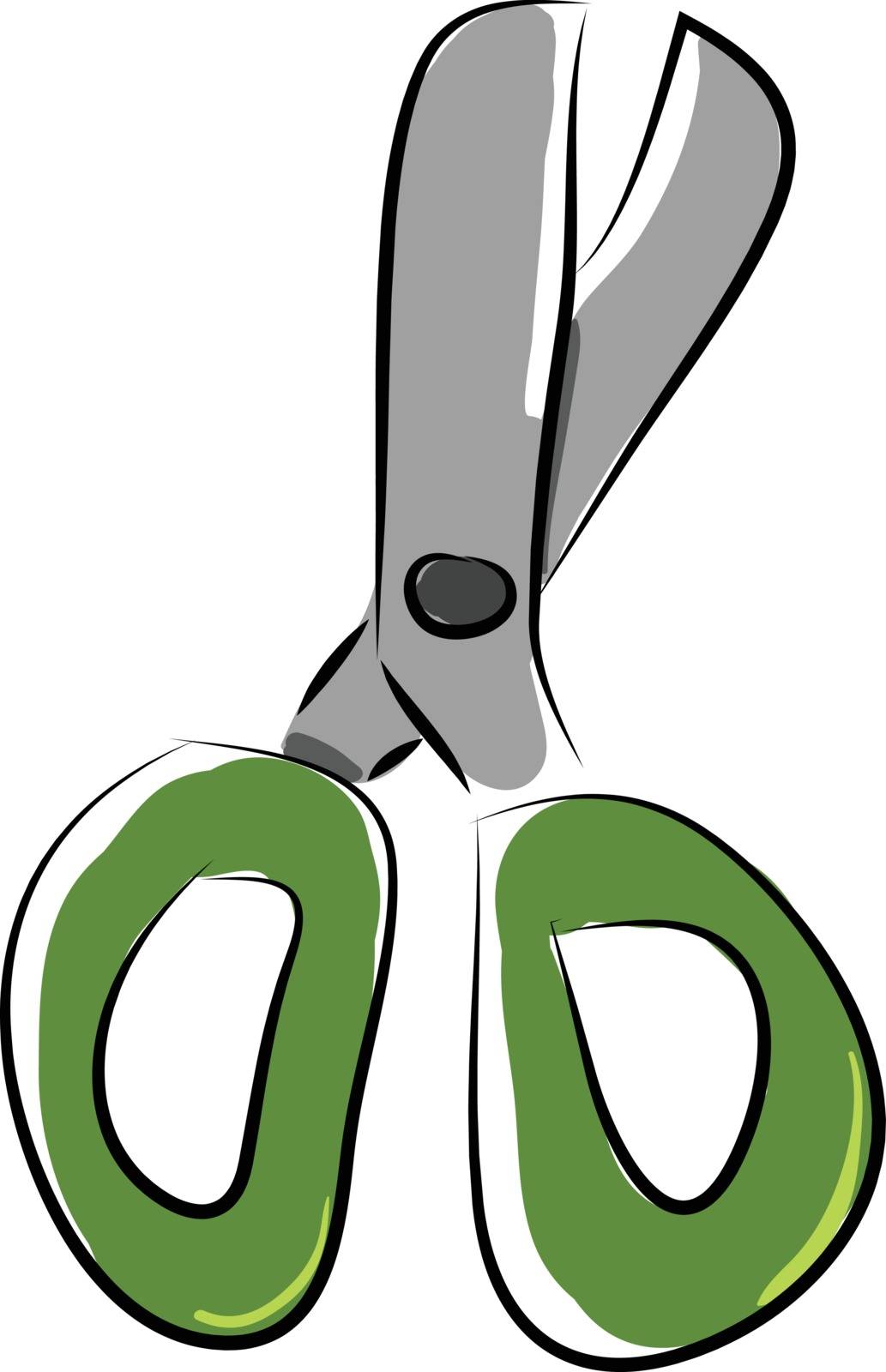 Simple cartoon green scissors vector illustration on white background