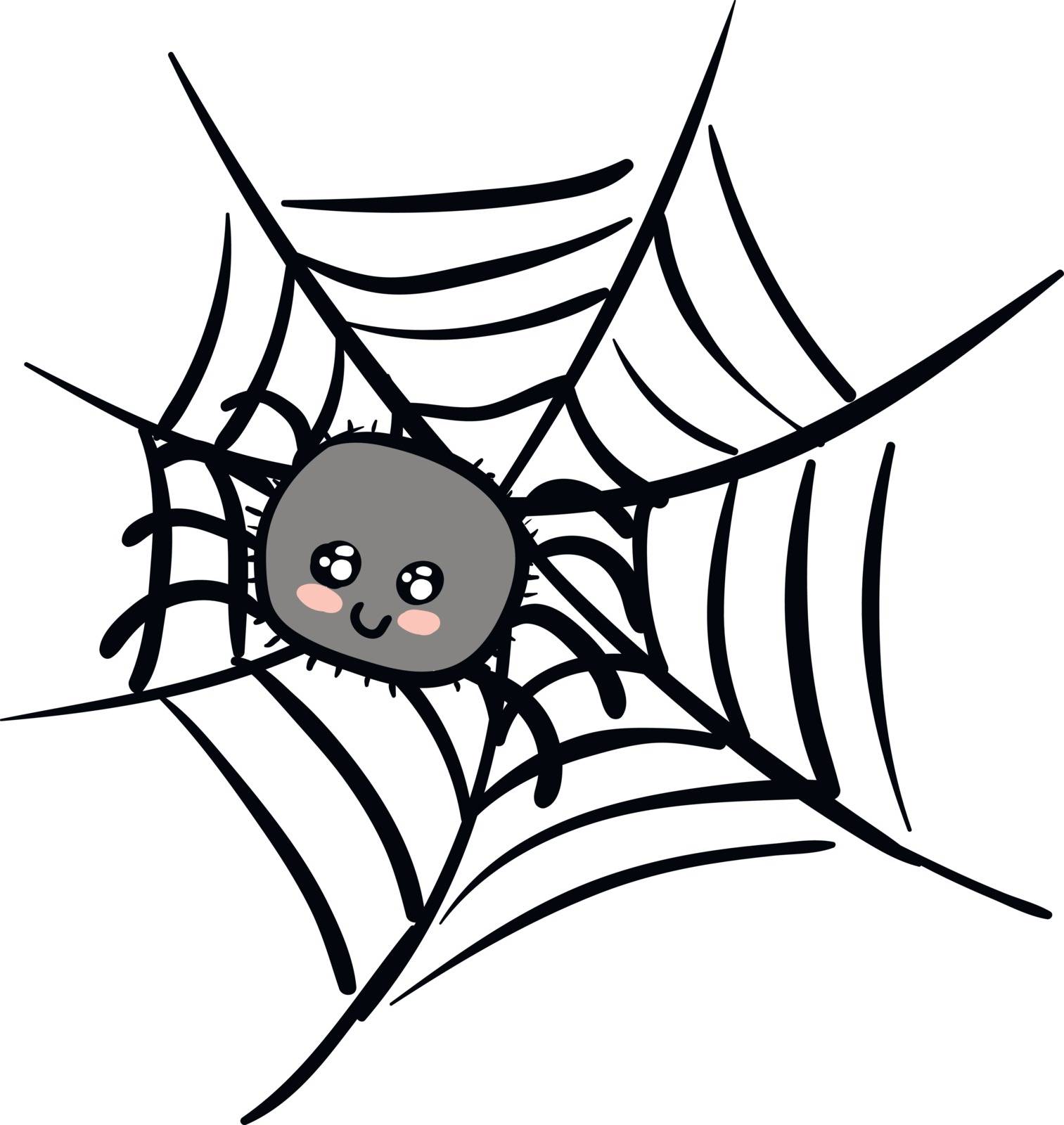 Cartoon of a cute grey spider on a web vector illustration on wh by Morphart